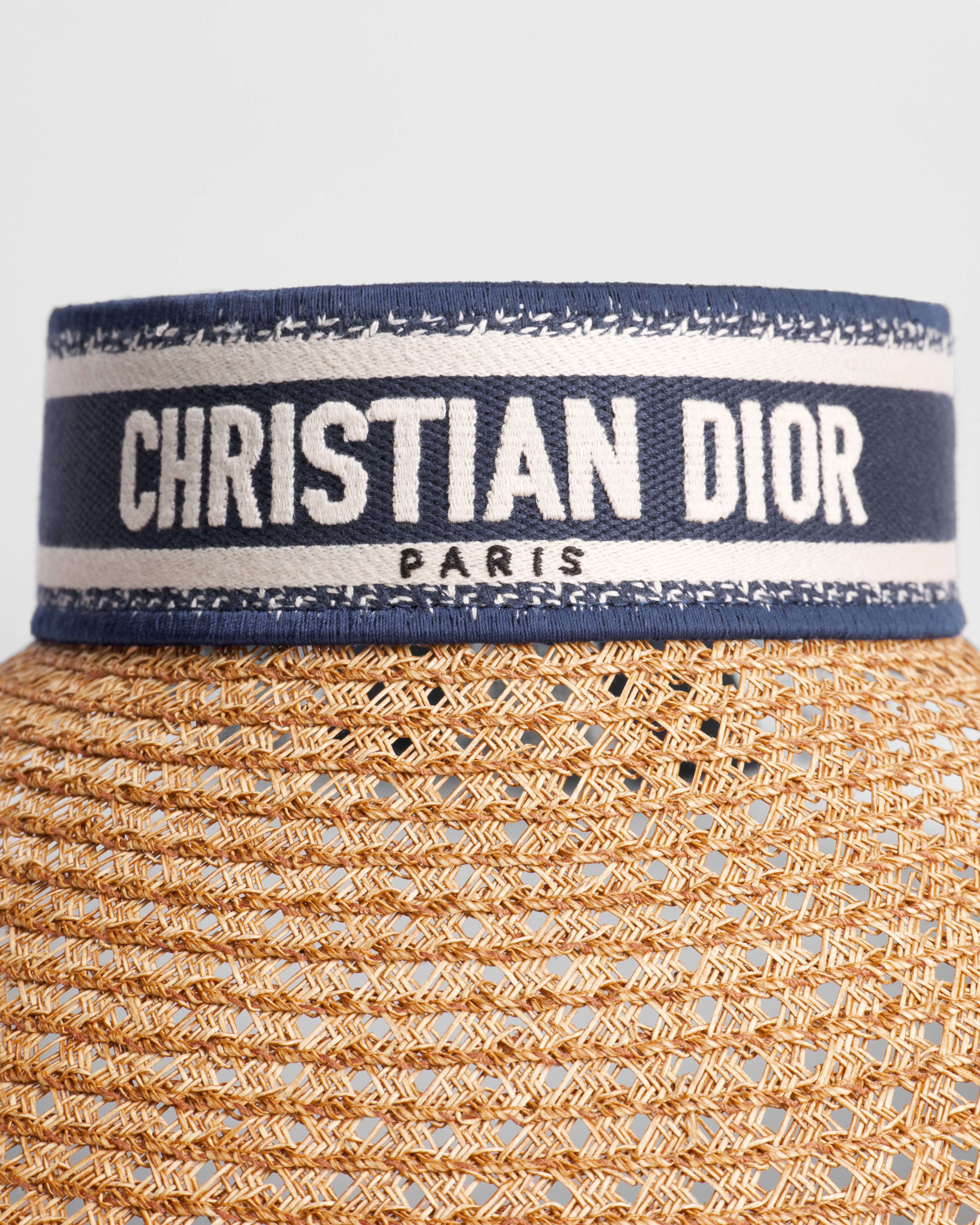Dioriviera D-Ocean Visor with Mitzah Straw with Navy Blue and White Embroidered Band E09
