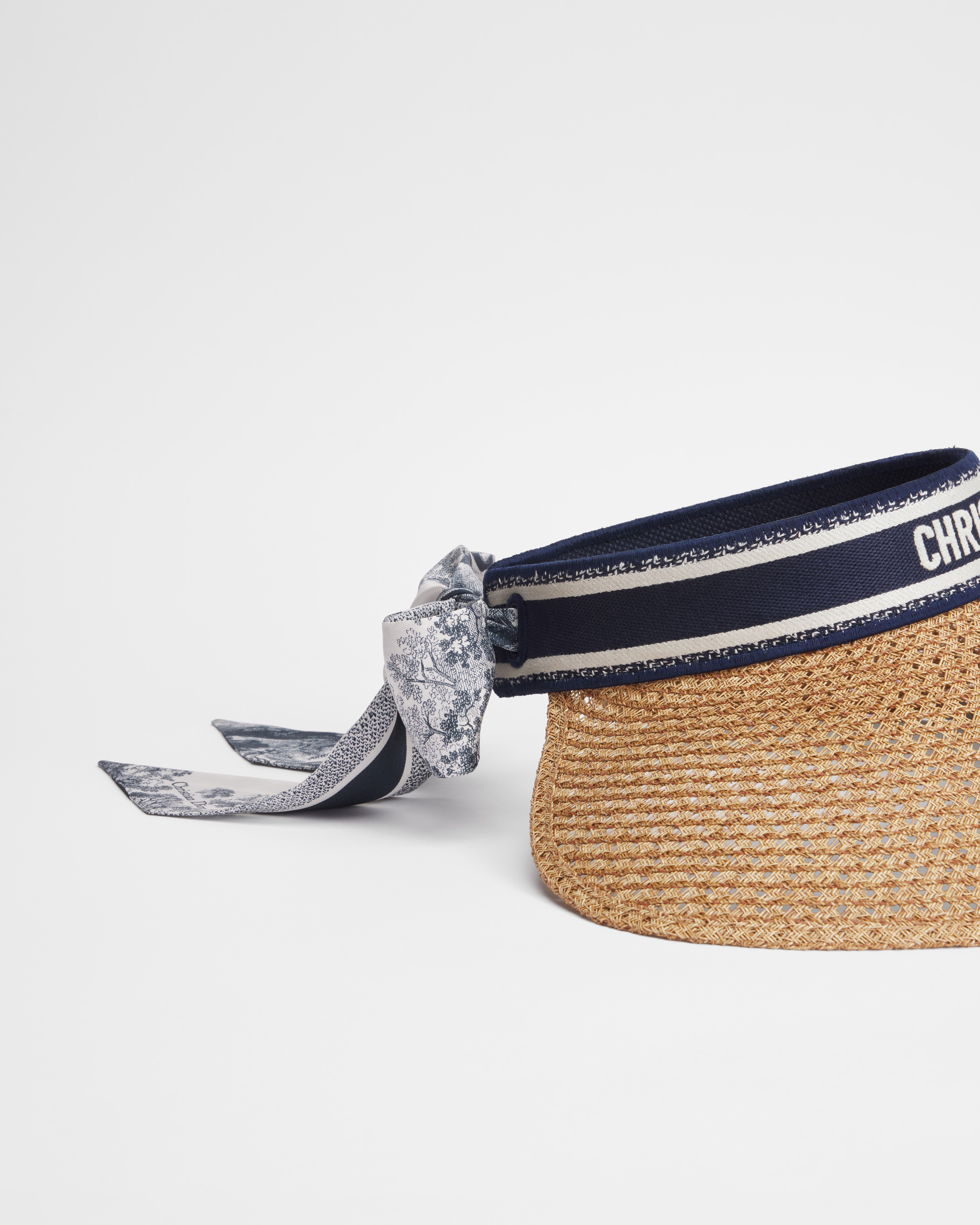 Dioriviera D-Ocean Visor with Mitzah Straw with Navy Blue and White Embroidered Band E10