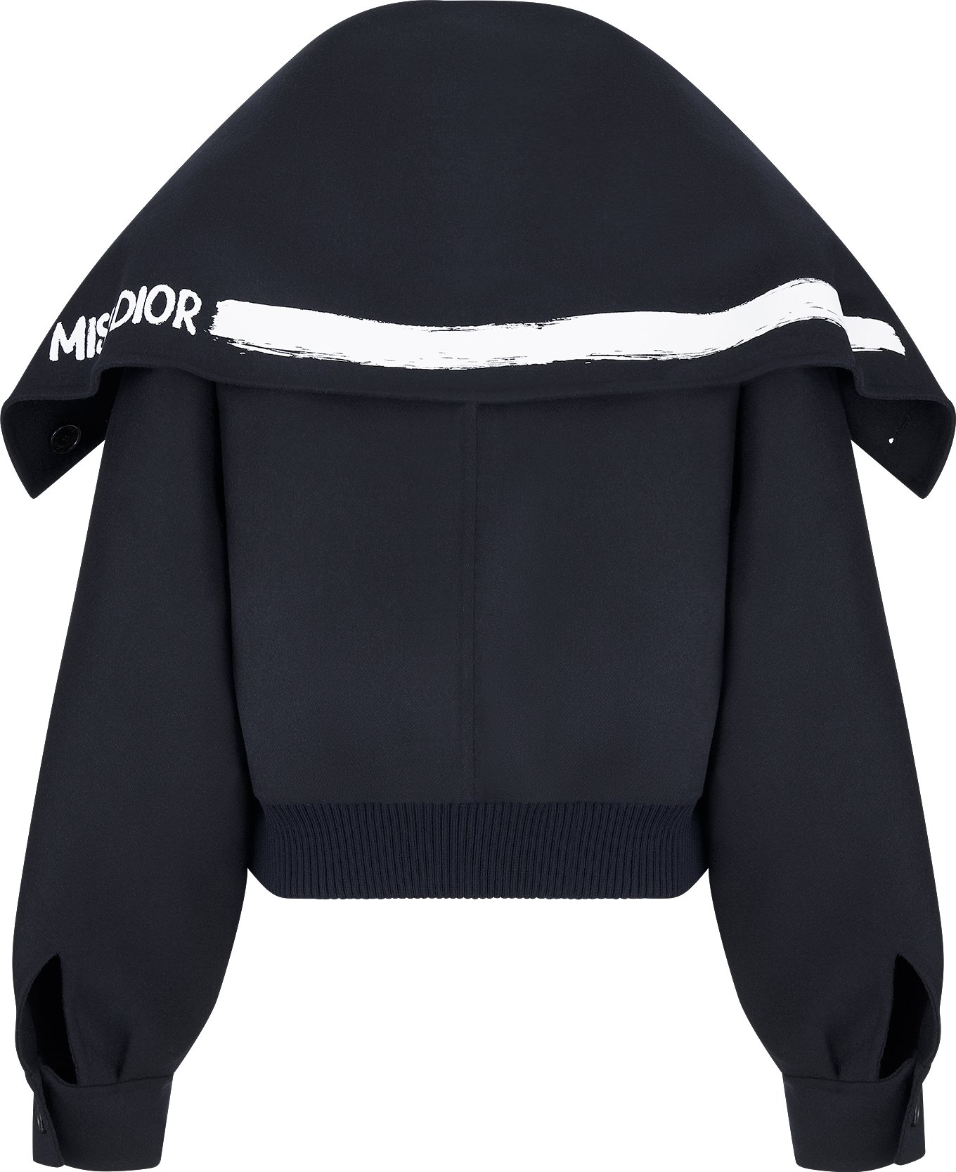 Bomber Jacket with Oversized Collar Navy Blue Double Sided Virgin Wool and Rabbit Fur Blend Felt with White Miss Dior Graffiti Signature DIOR