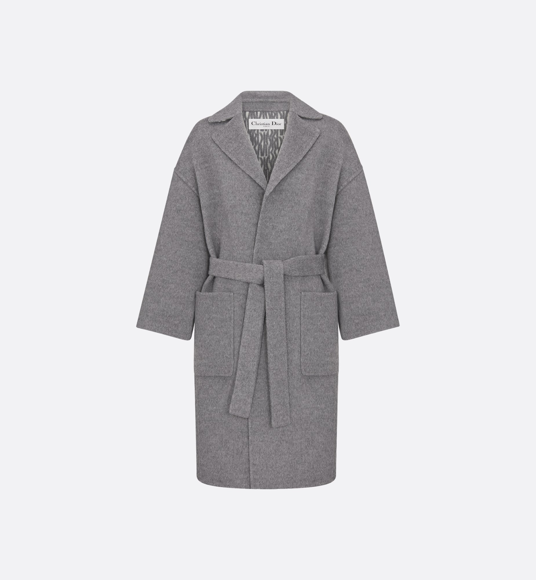 Coat with Belt Gray Double-Sided Virgin Wool and Silk with Coat with Belt Gray Double-Sided Virgin Wool and Silk with