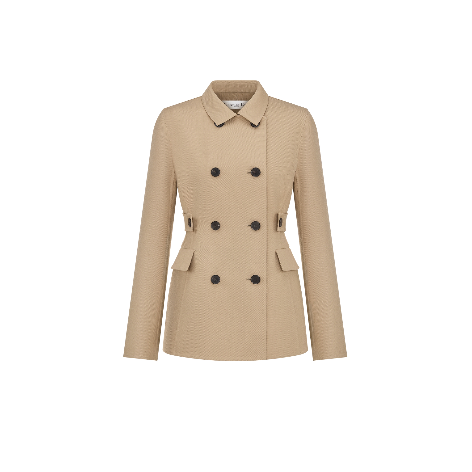 Fitted Jacket Beige Virgin Wool and Silk Gabardine E01