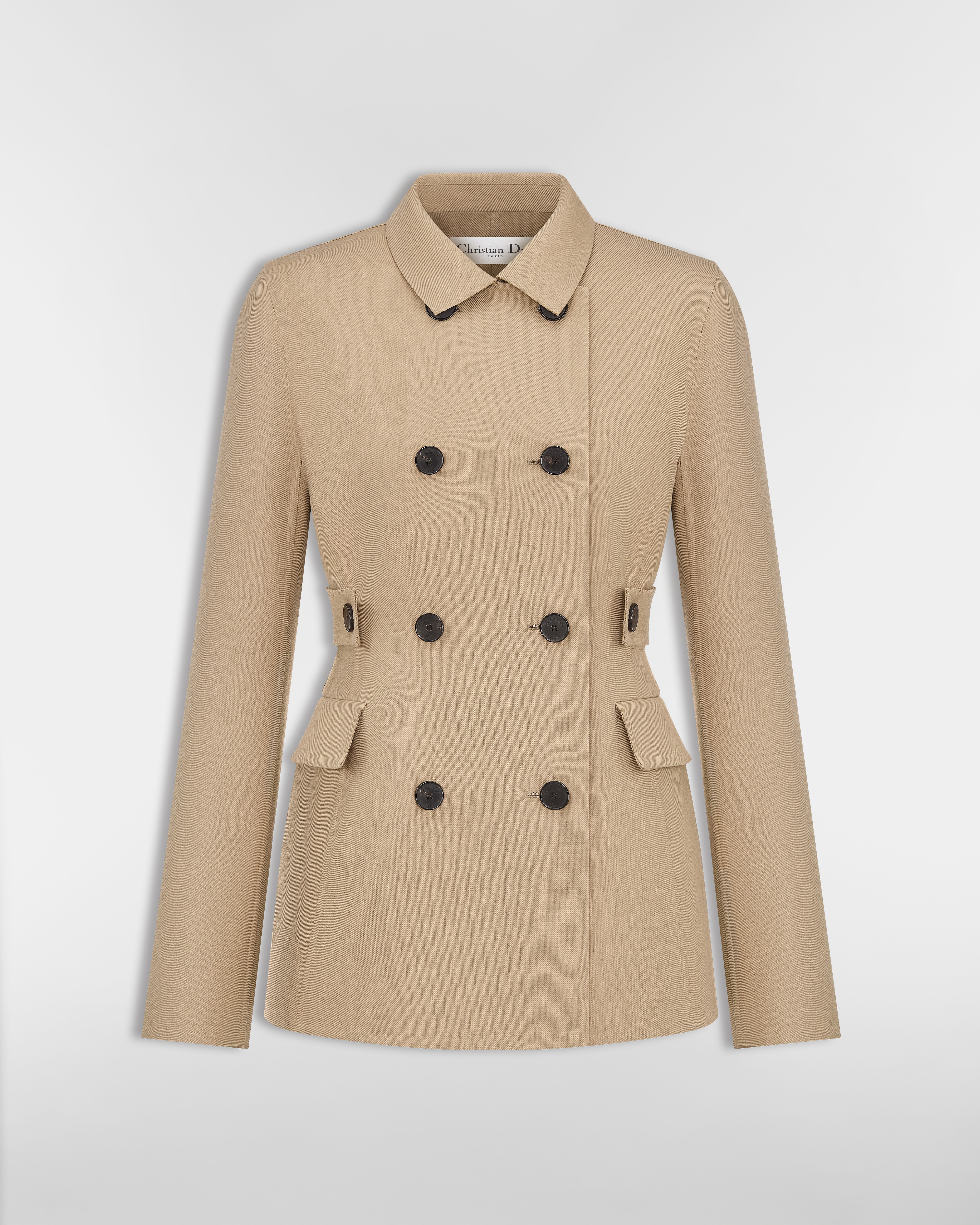 Chaqueta entallada Gabardina de lana virgen y seda beige E01