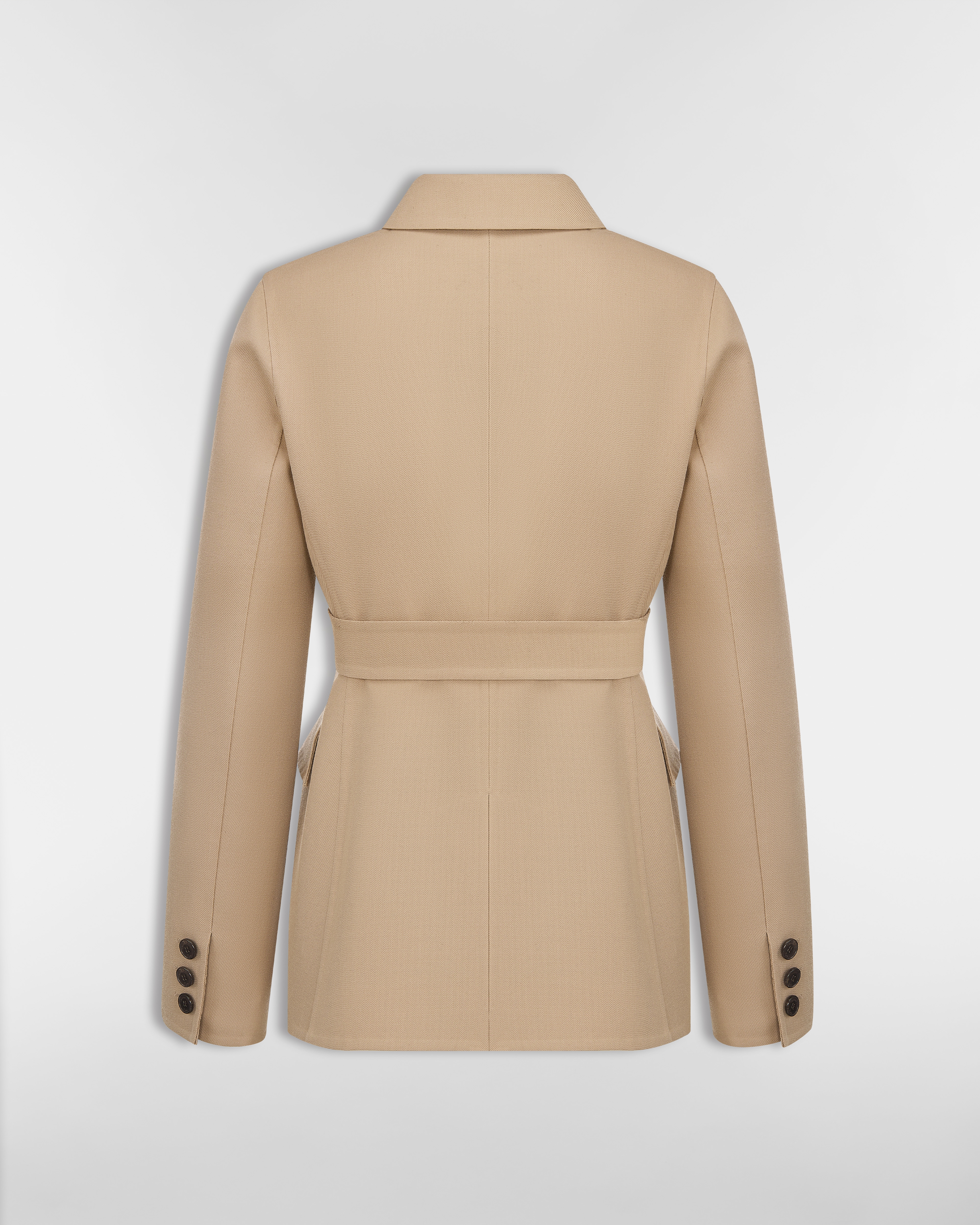 Blazer com corte ajustado Gabardine de lã virgem e seda bege E08