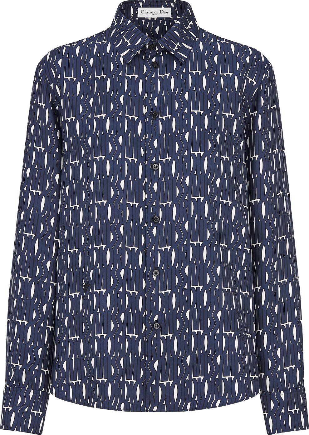 Blouse White Silk Twill with Navy Blue Miss Dior Allover Motif | DIOR