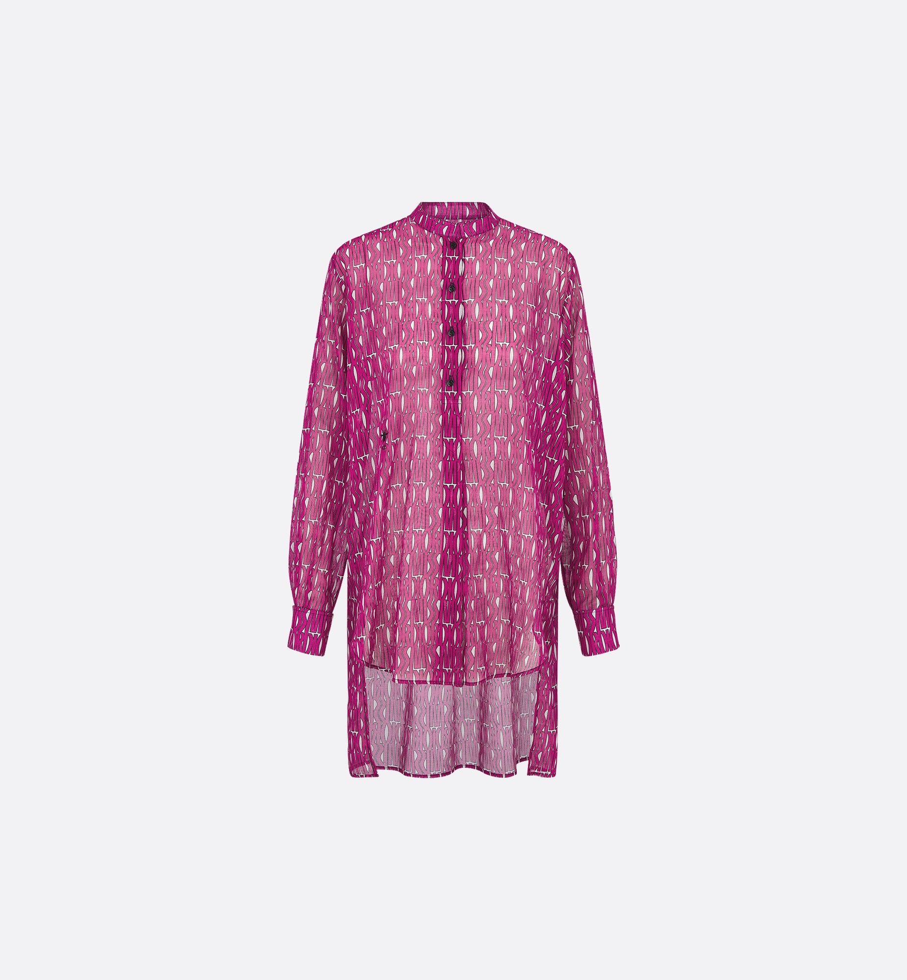 Short-Sleeved Shirt White Silk Twill with Fuchsia Miss Dior Short-Sleeved Shirt White Silk Twill with Fuchsia Miss Dior