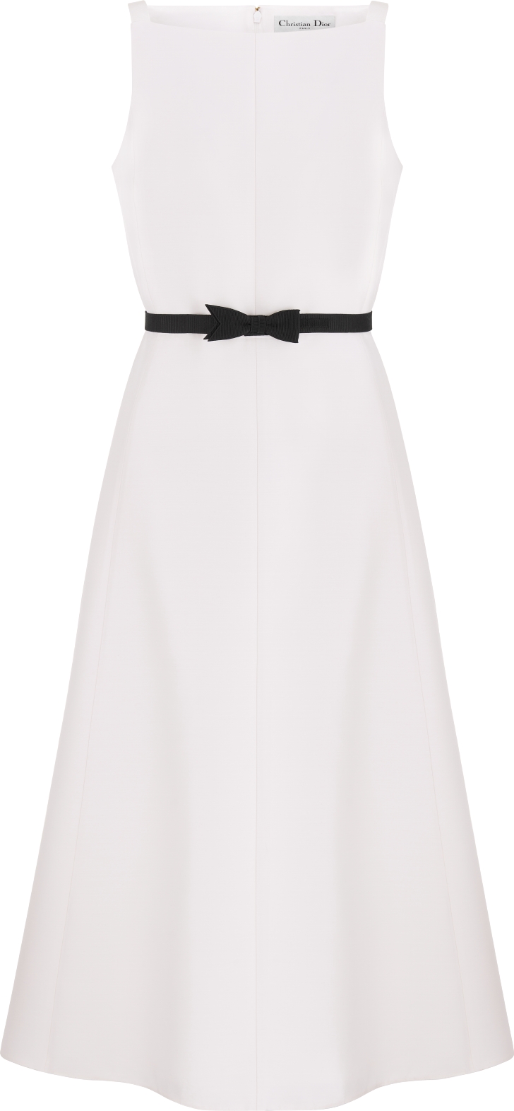 Belted Mid Length Dress White Wool and Silk Shantung DIOR