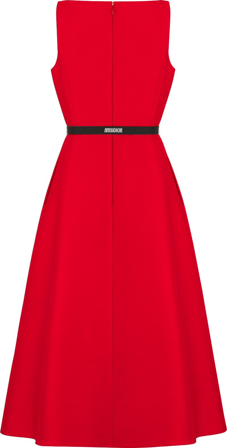 Belted Mid Length Dress Red Wool and Silk Shantung DIOR