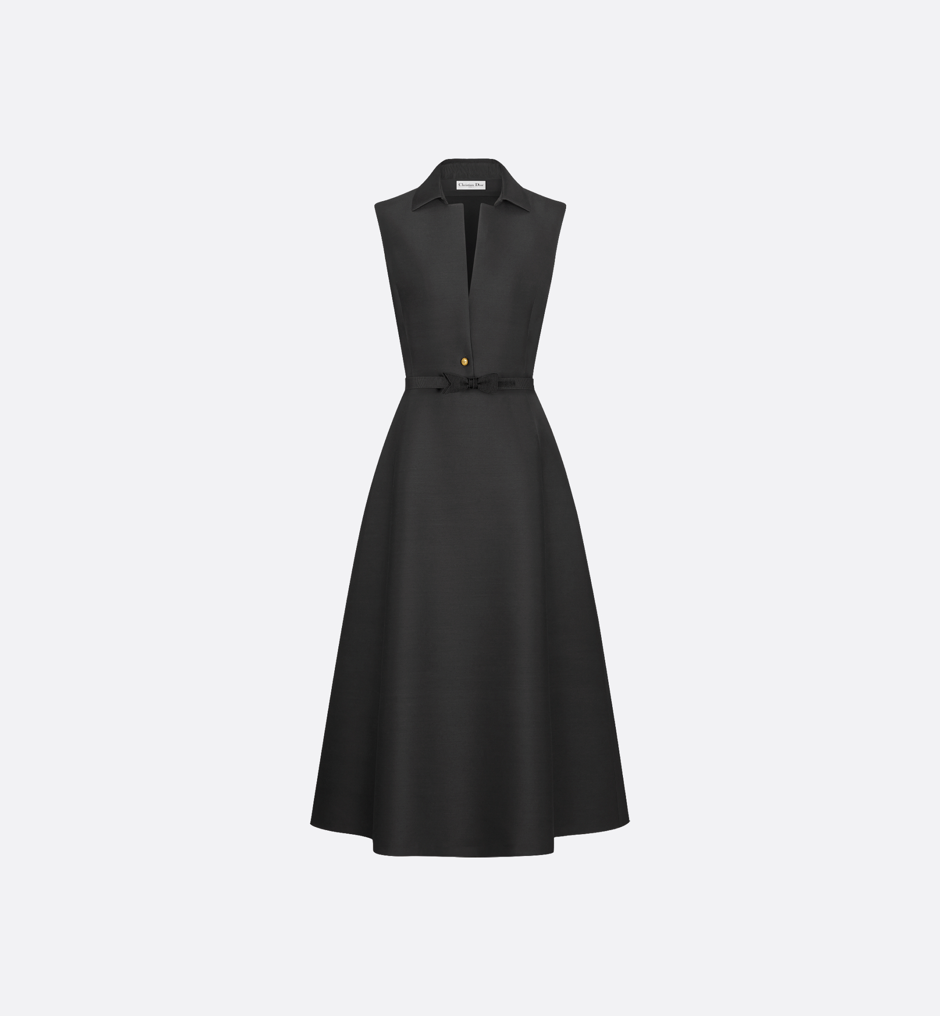 Belted Mid-Length Dress Black Wool and Silk Shantung | DIOR Belted Mid-Length Dress Black Wool and Silk Shantung | DIOR