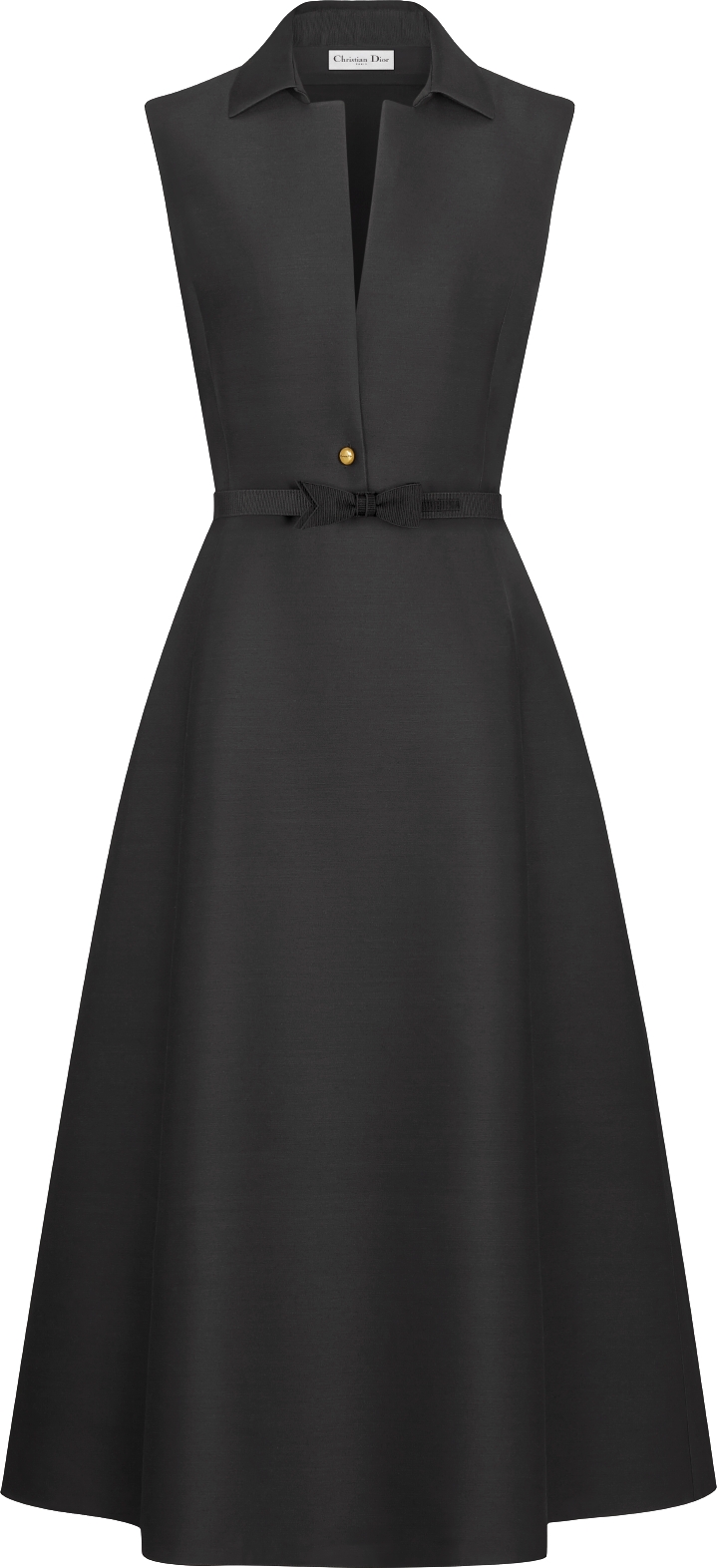 Belted Mid Length Dress Black Wool and Silk Shantung DIOR