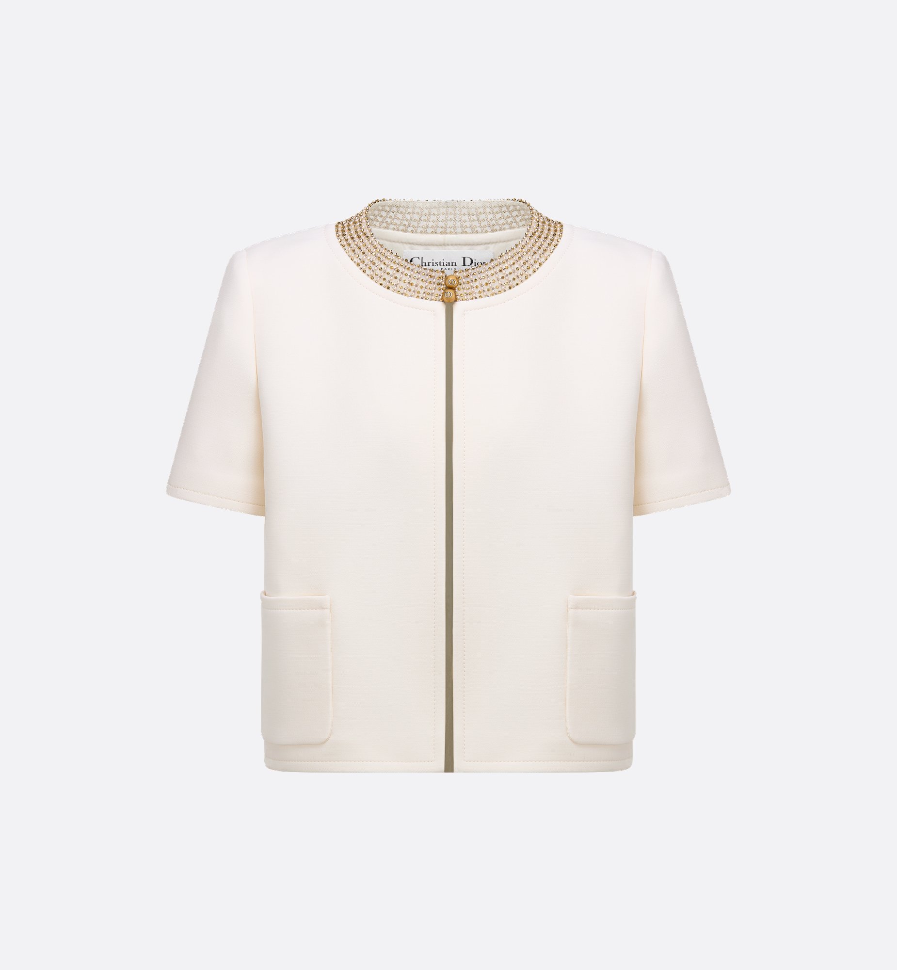 Embroidered Cropped Jacket White Wool and Silk | DIOR Embroidered Cropped Jacket White Wool and Silk | DIOR