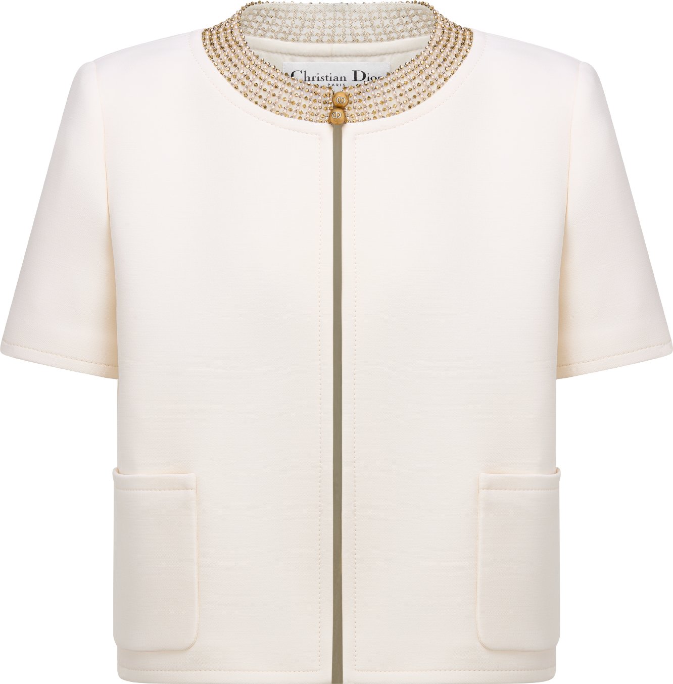 Embroidered Cropped Jacket White Wool and Silk DIOR