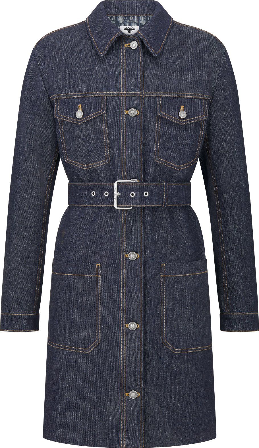 Long Belted Jacket Blue Raw Cotton Denim with Dior Oblique Interior DIOR