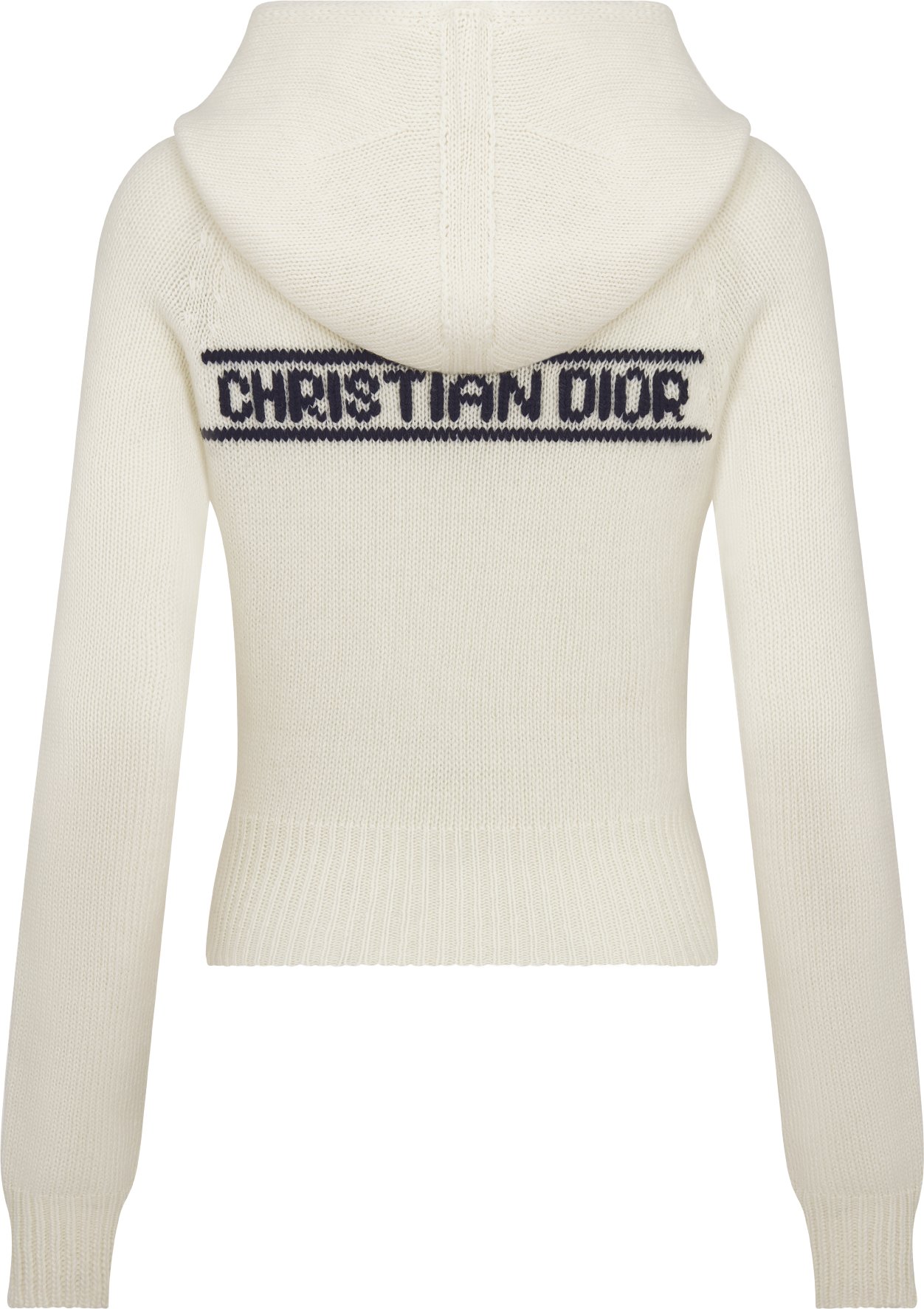 DiorAlps Hooded Sweater White Wool and Cashmere Knit with Navy Blue Dior Star Motif DIOR