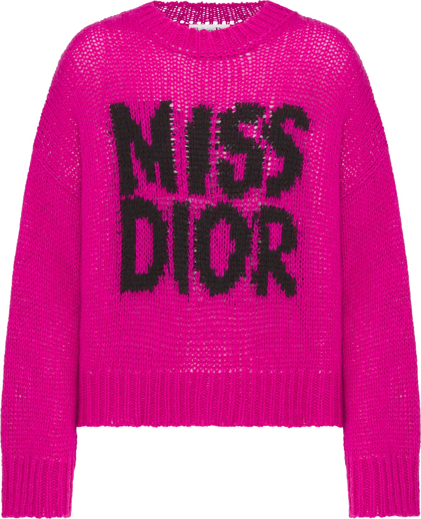 Oversized Sweater Cobalt Green Cashmere and Silk Knit with Black Miss Dior Graffiti Motif DIOR