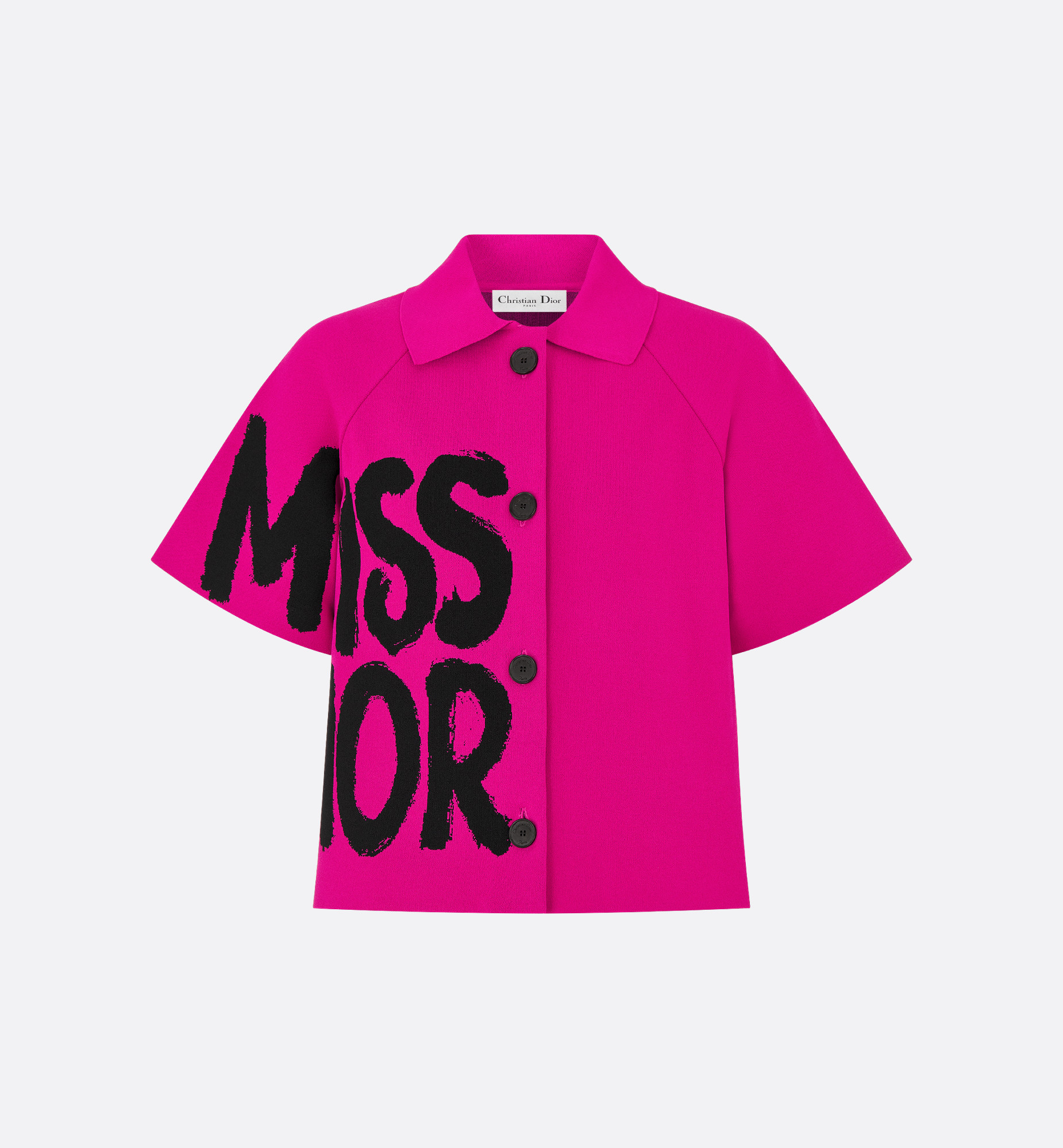 Short-Sleeved Jacket Fuchsia Technical Knit with Black Miss Short-Sleeved Jacket Fuchsia Technical Knit with Black Miss