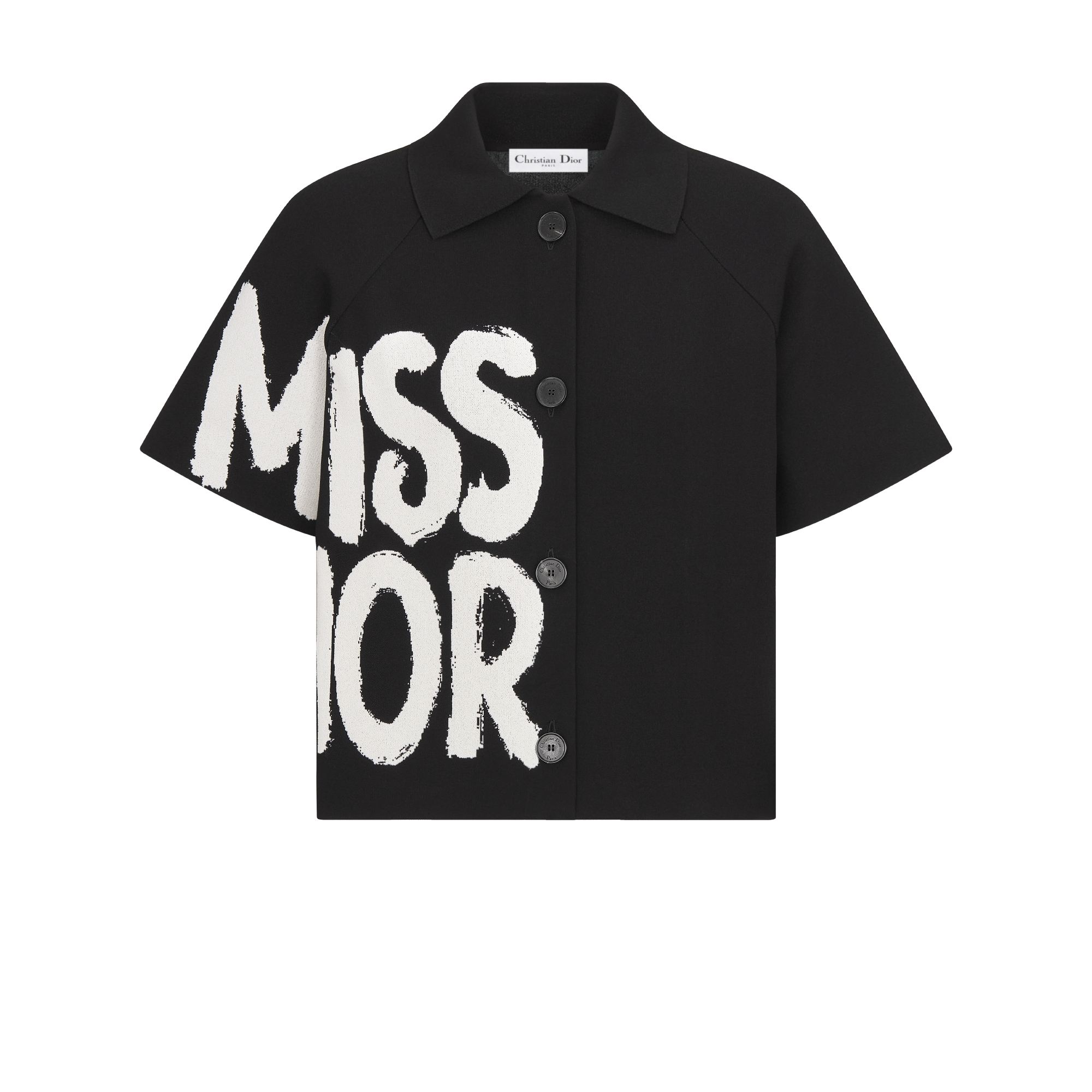 Short-Sleeved Jacket Black Technical Knit with White Miss