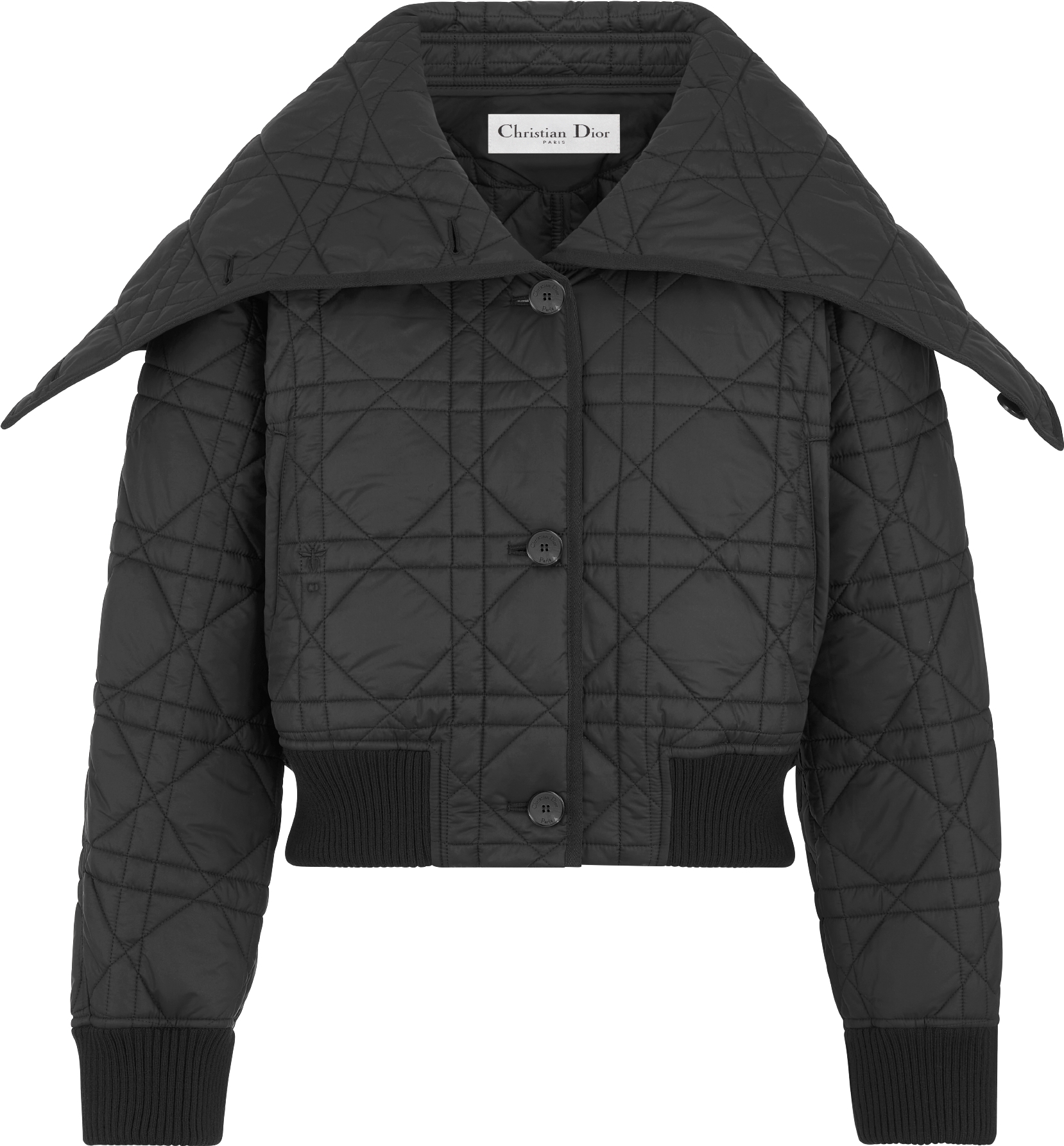 Macrocannage Bomber Jacket with Oversized Collar Black Quilted Technical Taffeta DIOR