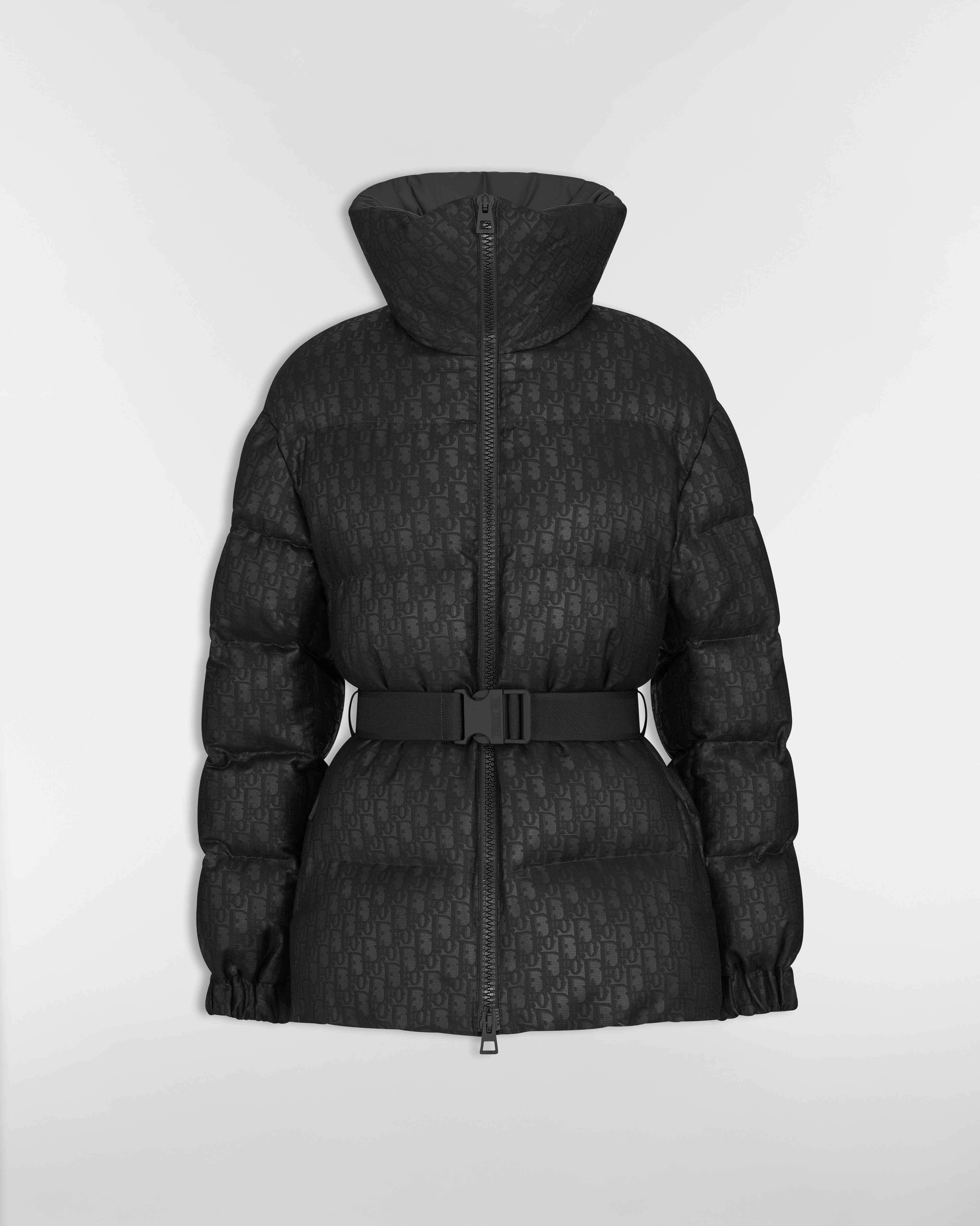 Chaqueta acolchada DiorAlps con cinturón Jacquard de tafetán técnico acolchado negro con motivo Dior Oblique E01