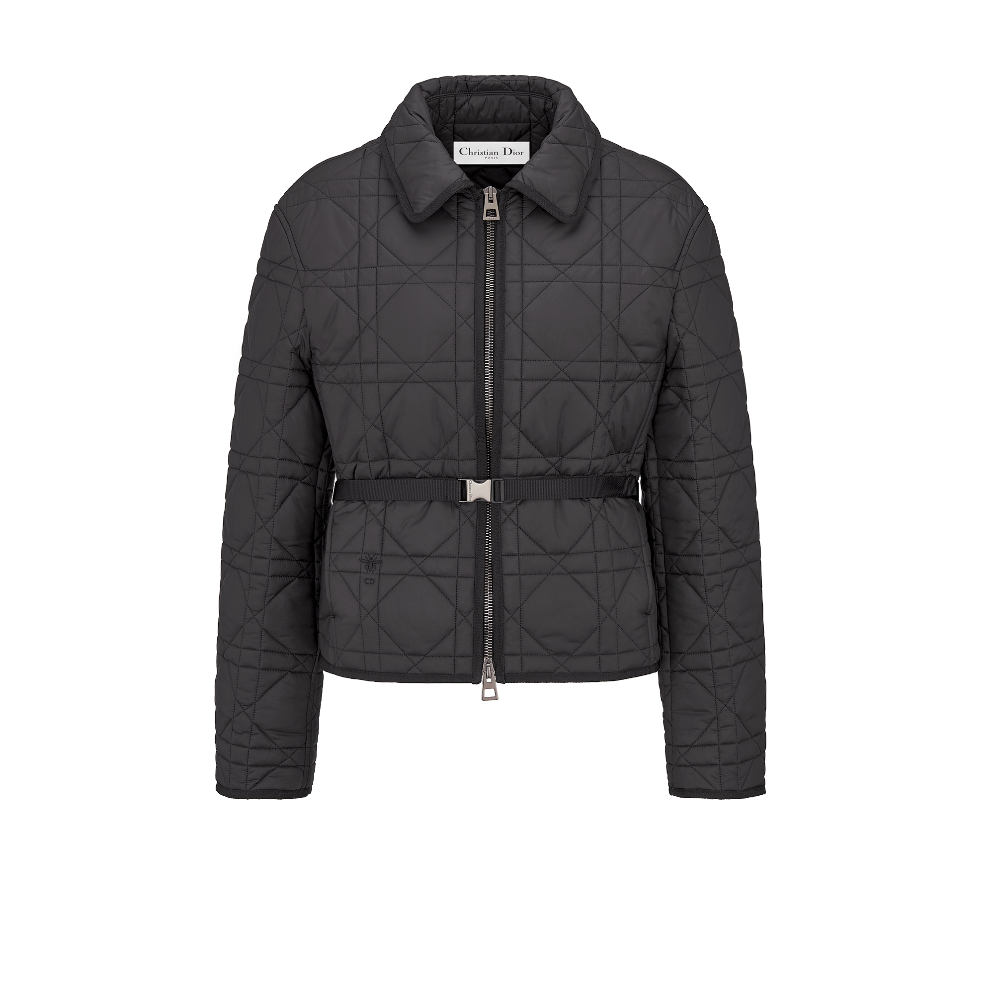Macrocannage Belted Jacket Black Quilted Technical Taffeta | DIOR