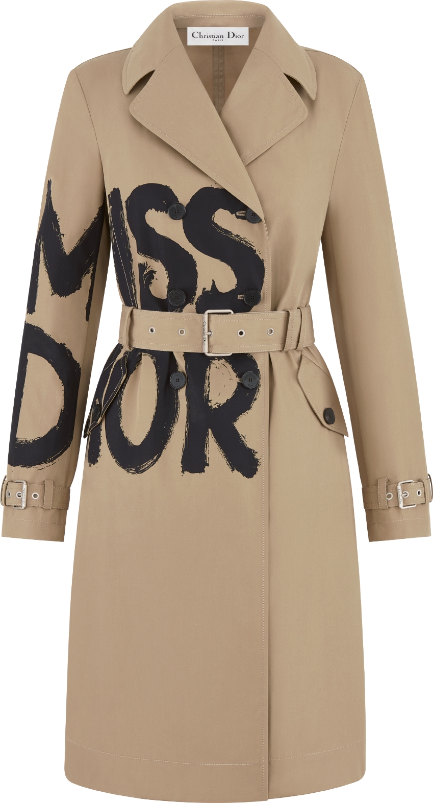 Trench Coat Beige Cotton Gabardine with Black Miss Dior Graffiti Motif DIOR