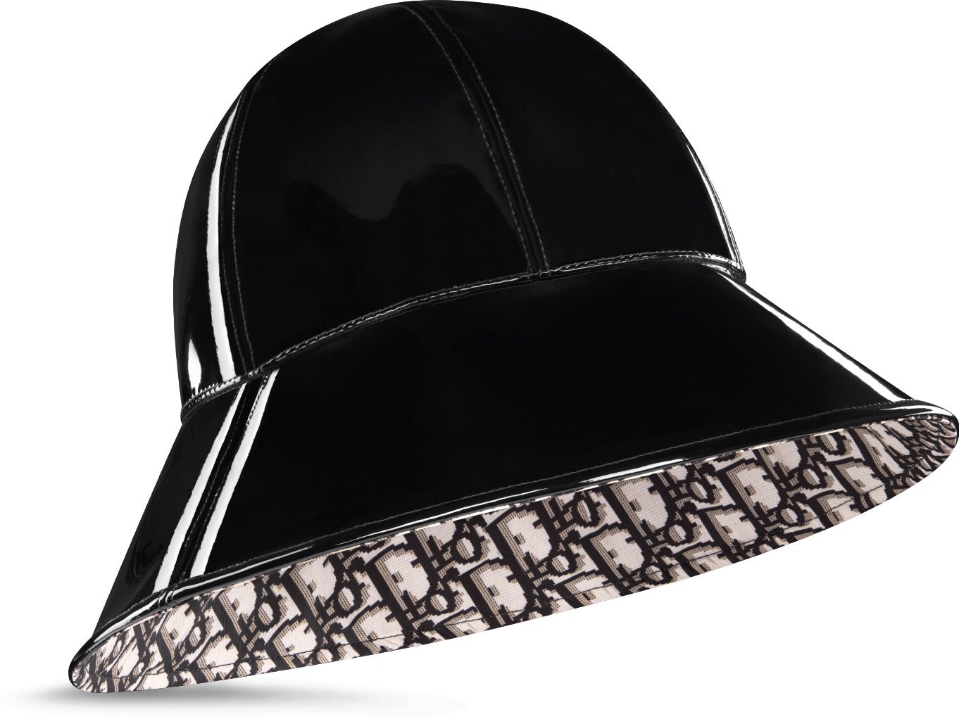 D-Tulipe Large Brim Cloche Black Waterproof Vinyl and Black Dior Oblique  Technical Fabric | DIOR