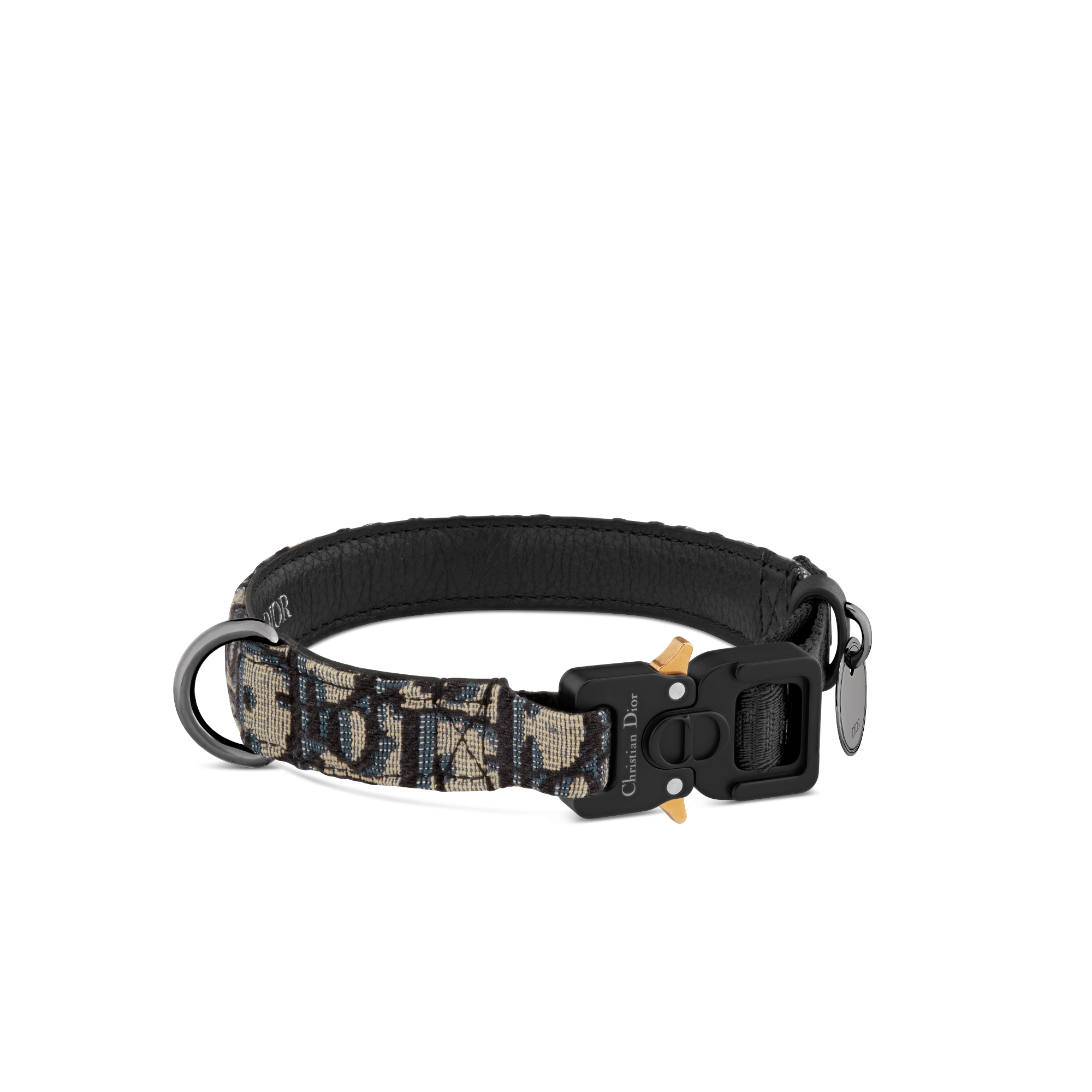 Pet Collar Beige and Black Dior Oblique Jacquard E03