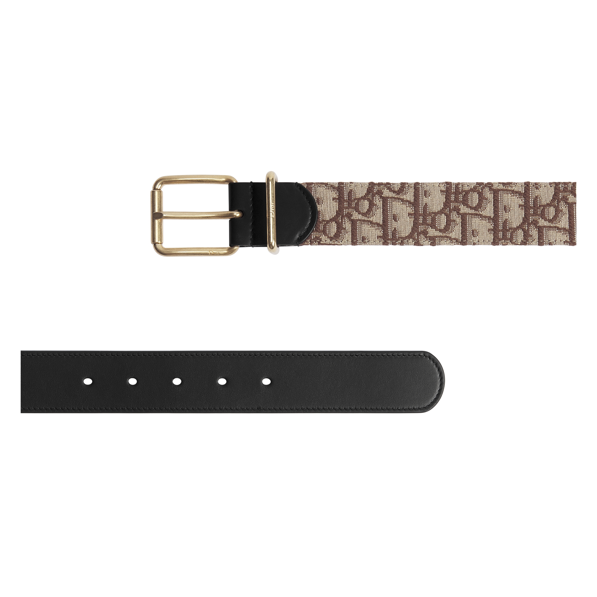 Belt Brown Dior Oblique Jacquard and Black Smooth Calfskin, 35 MM E06