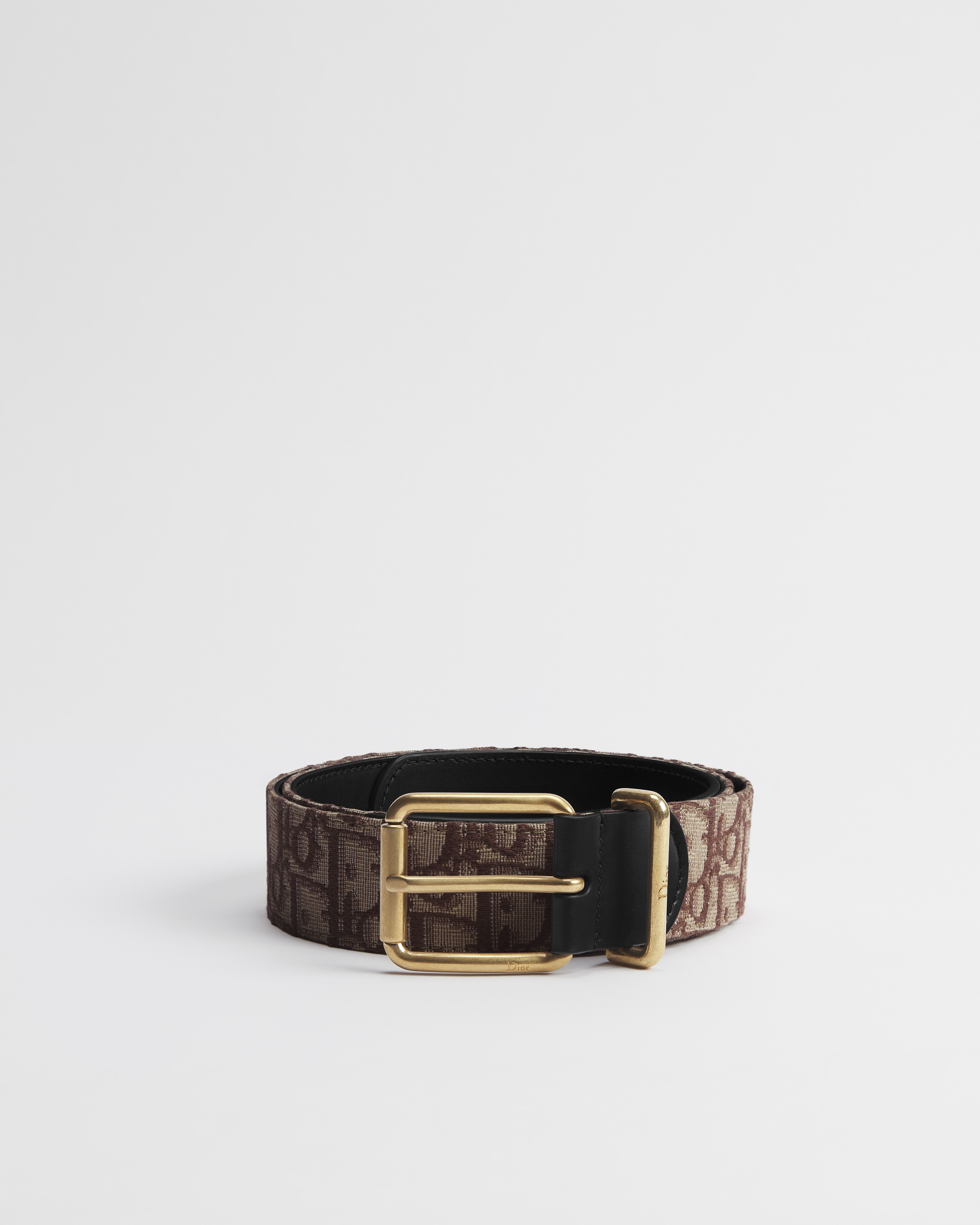 Belt Brown Dior Oblique Jacquard and Black Smooth Calfskin, 35 MM E01