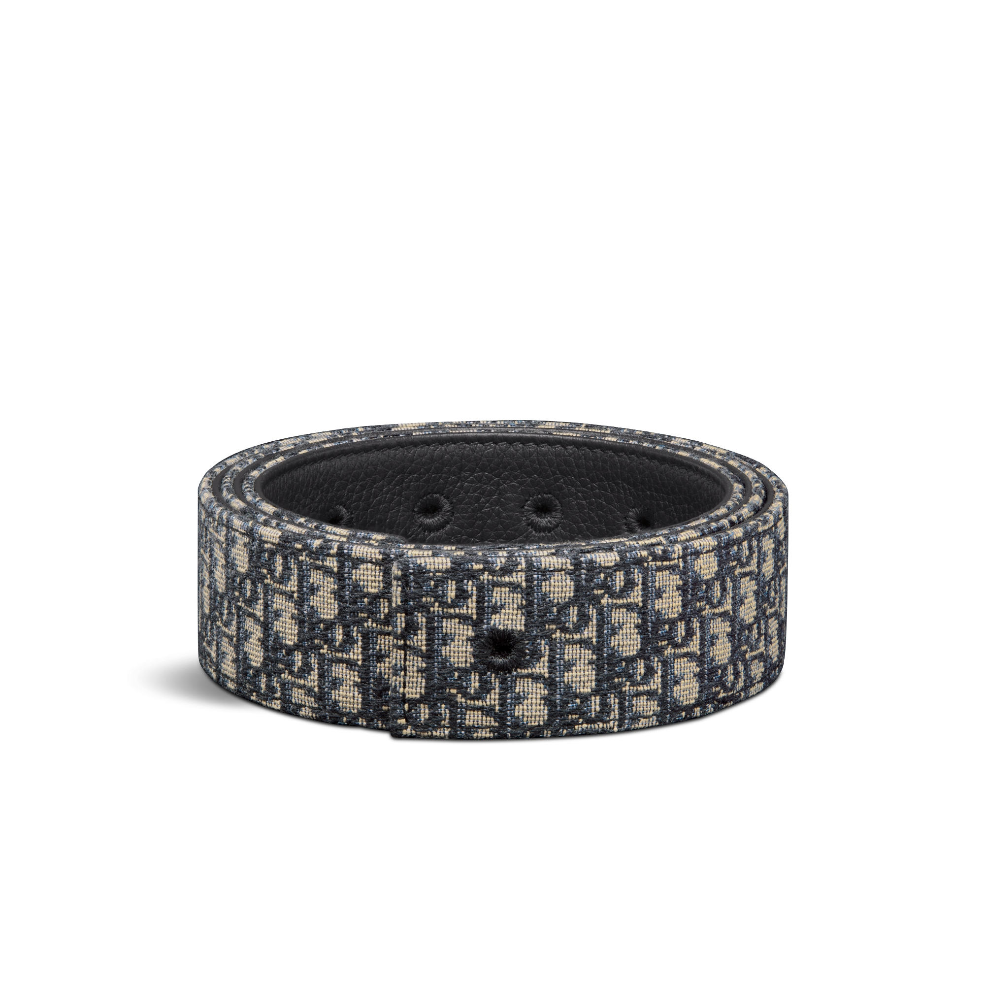 Wendbarer Gürtelriemen Micro Dior Oblique Jacquard in Beige und Schwarz und genarbtes Kalbsleder in Schwarz, 35 mm E03