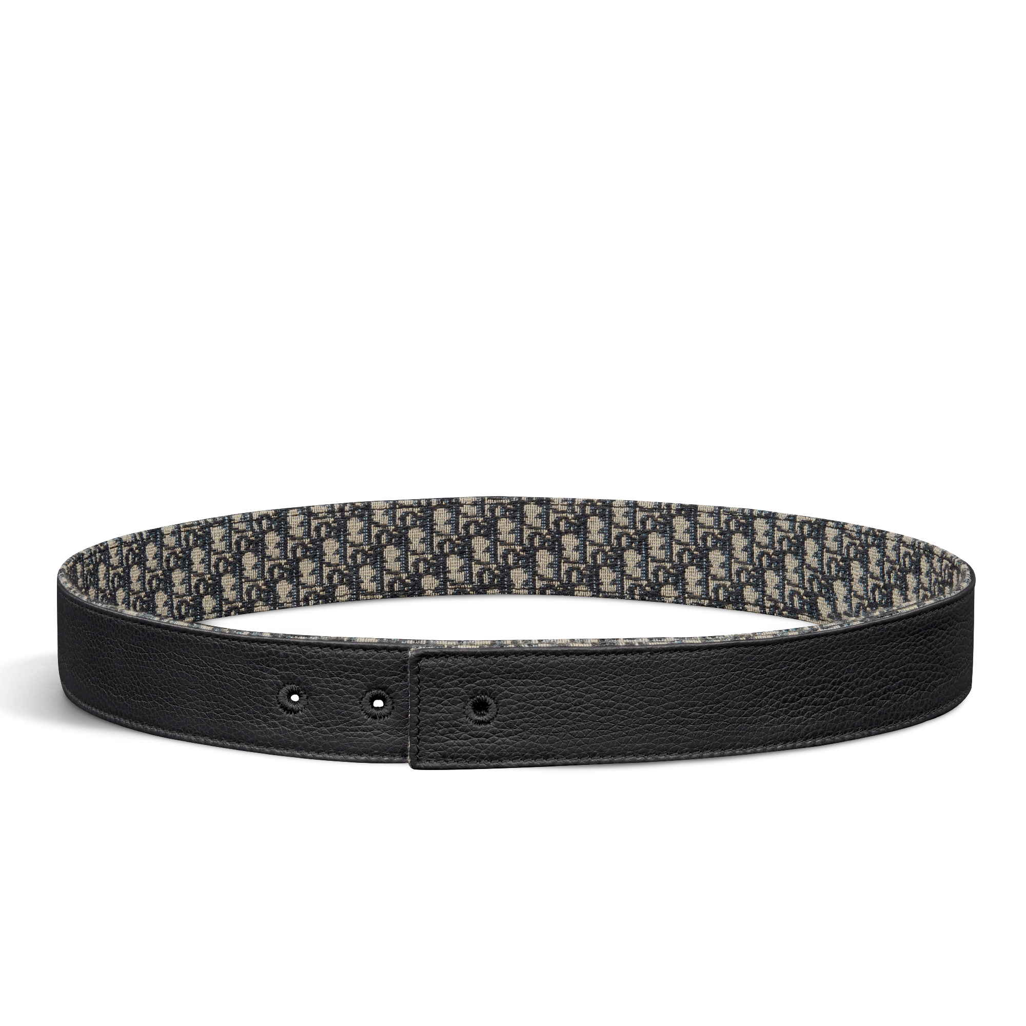 Wendbarer Gürtelriemen Micro Dior Oblique Jacquard in Beige und Schwarz und genarbtes Kalbsleder in Schwarz, 35 mm E07