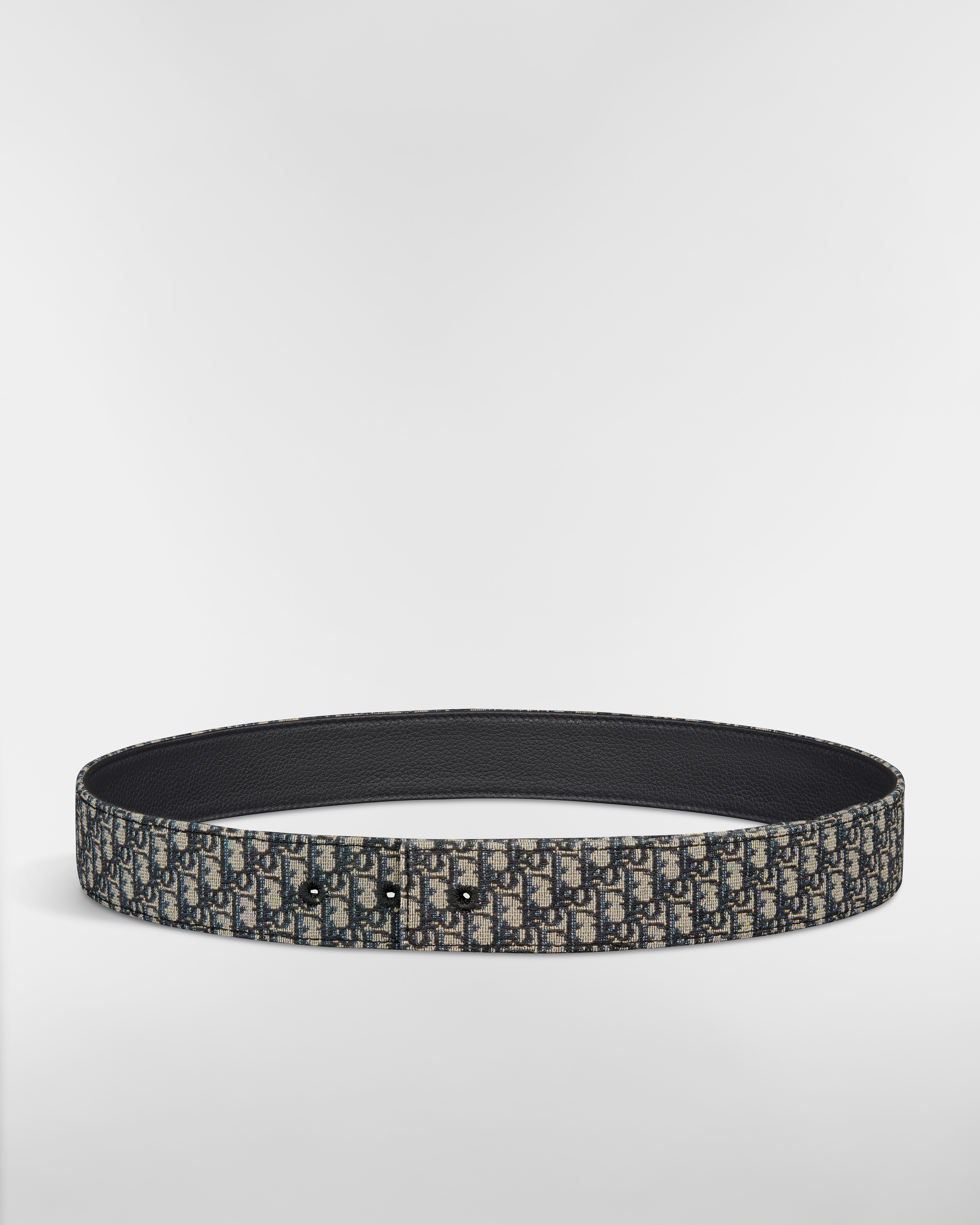 Correia reversível Jacquard Dior Oblique micro bege e preto e couro de vitelo granulado preto, 35 mm E01