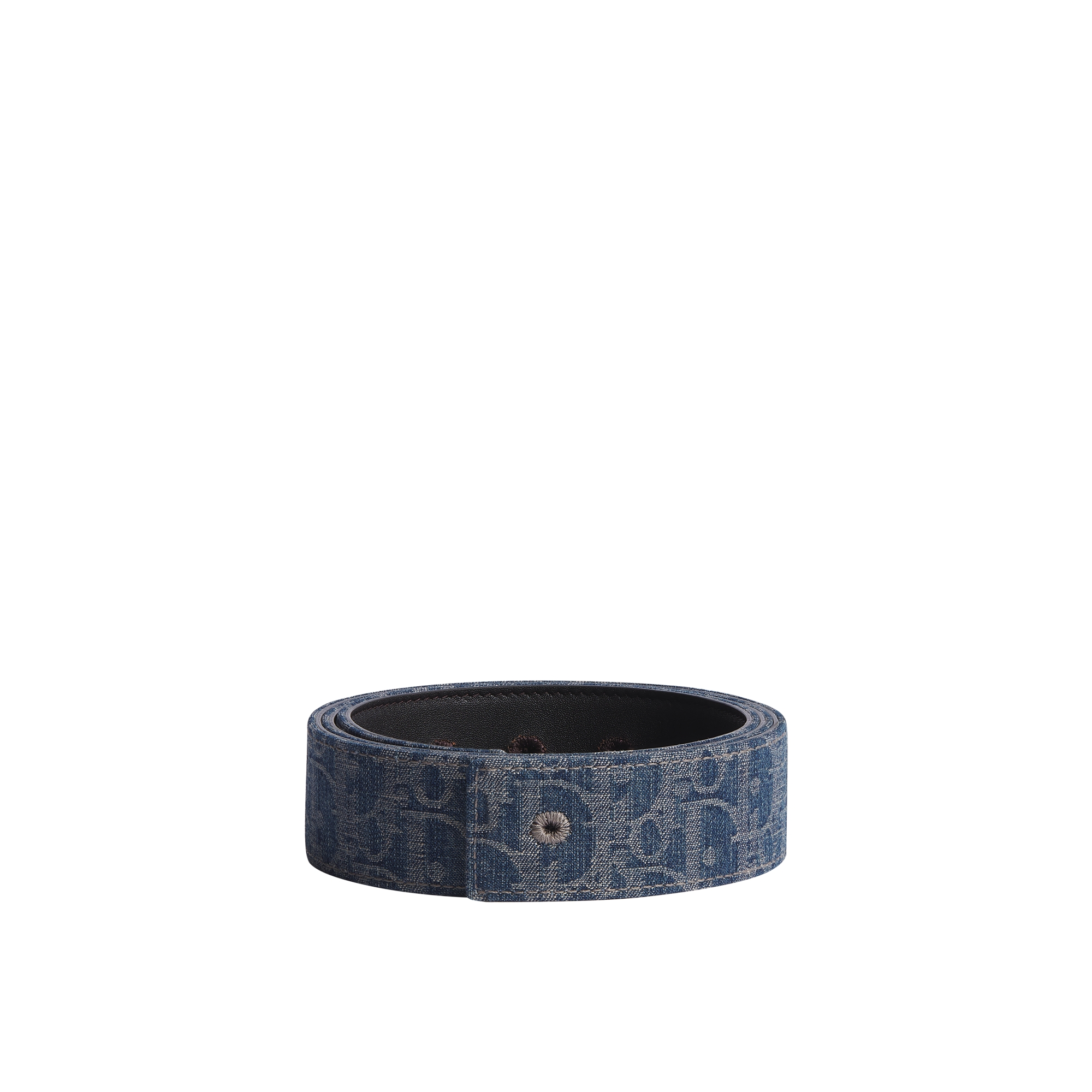 Reversible Belt Strap Brown Smooth Calfskin and Blue Dior Oblique Denim Jacquard, 35 MM E01