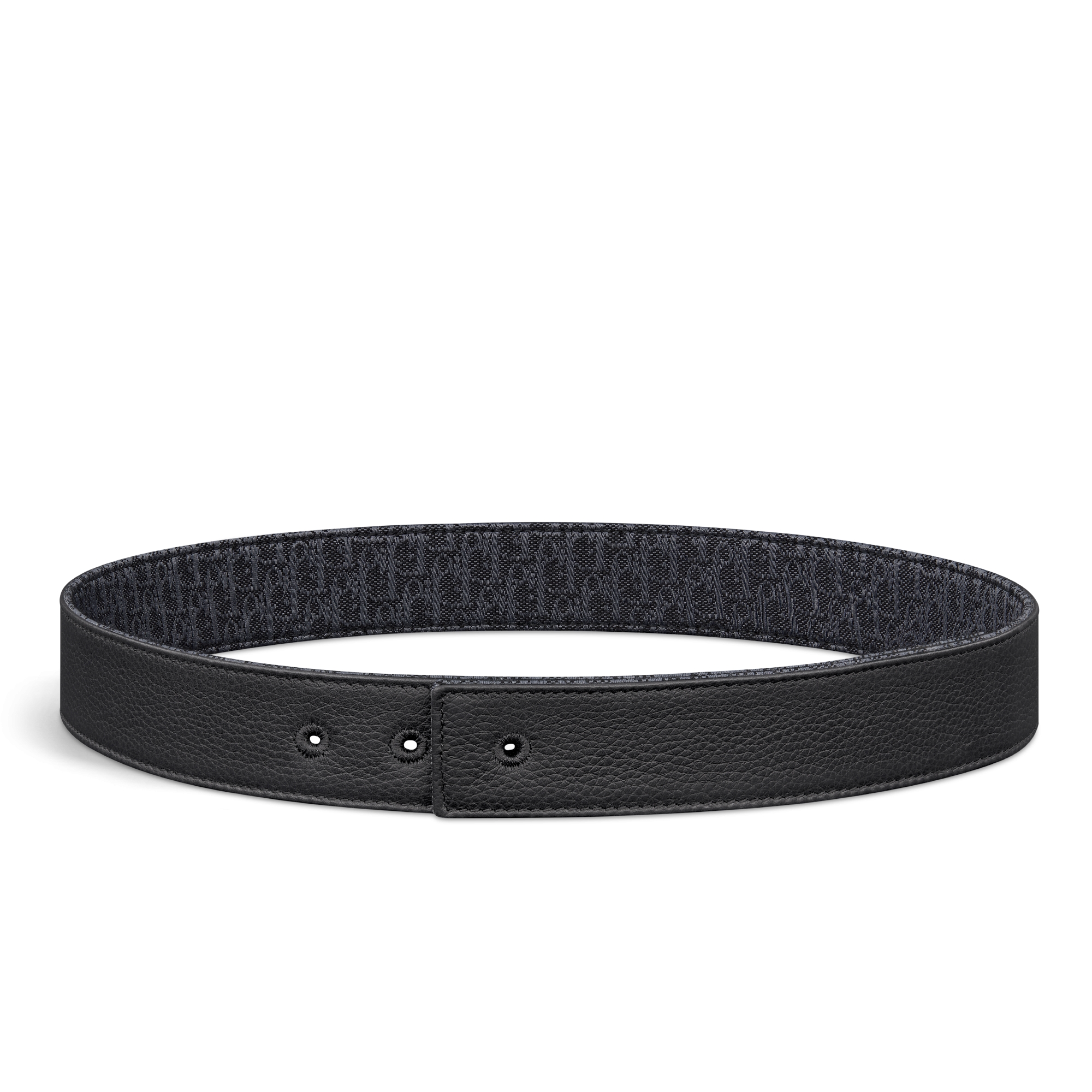 Correia reversível Couro de vitelo granulado e canvas Dior Oblique pretos, 35 mm E07