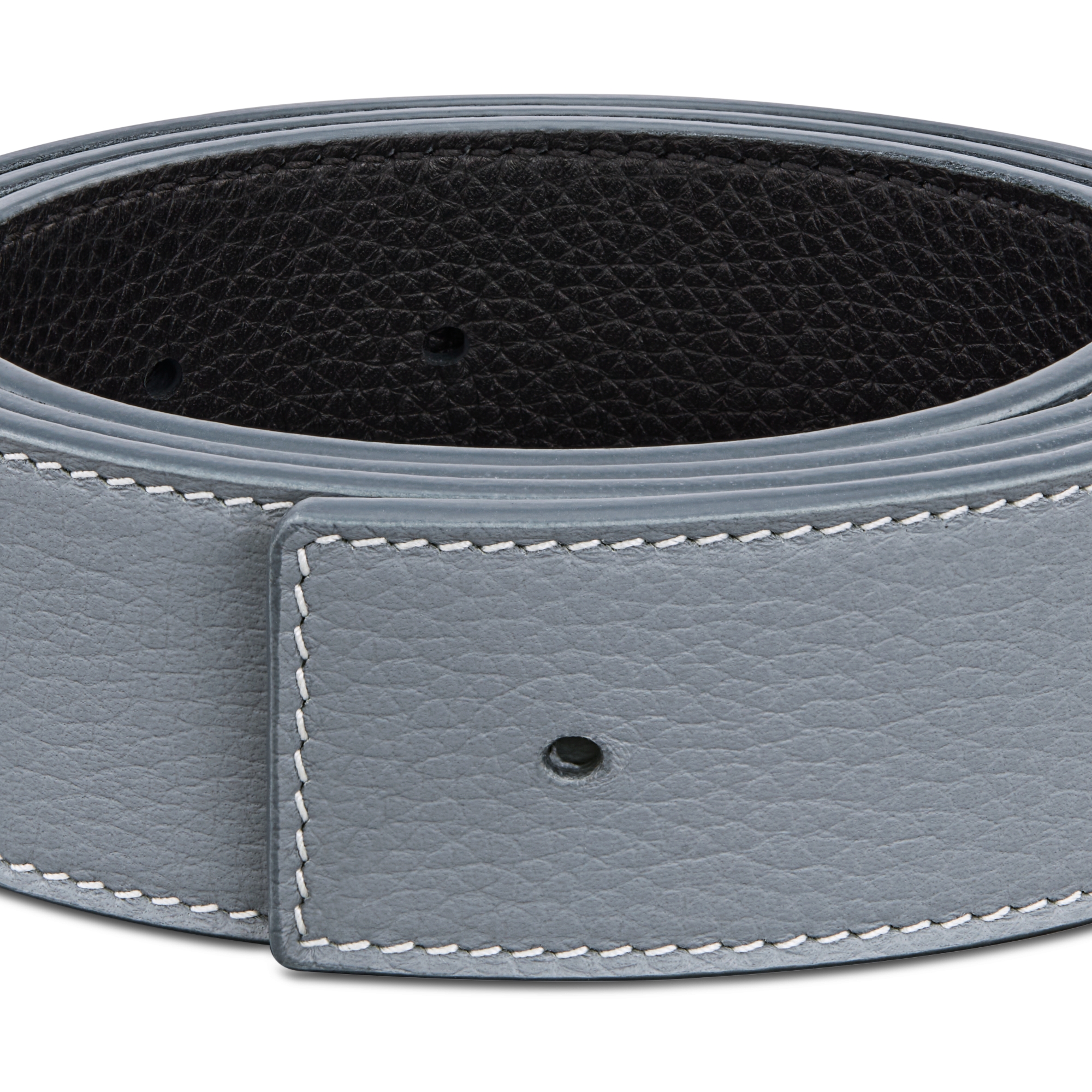 Correia reversível Couro de vitelo granulado cinza-Dior e preto, 35 mm E09