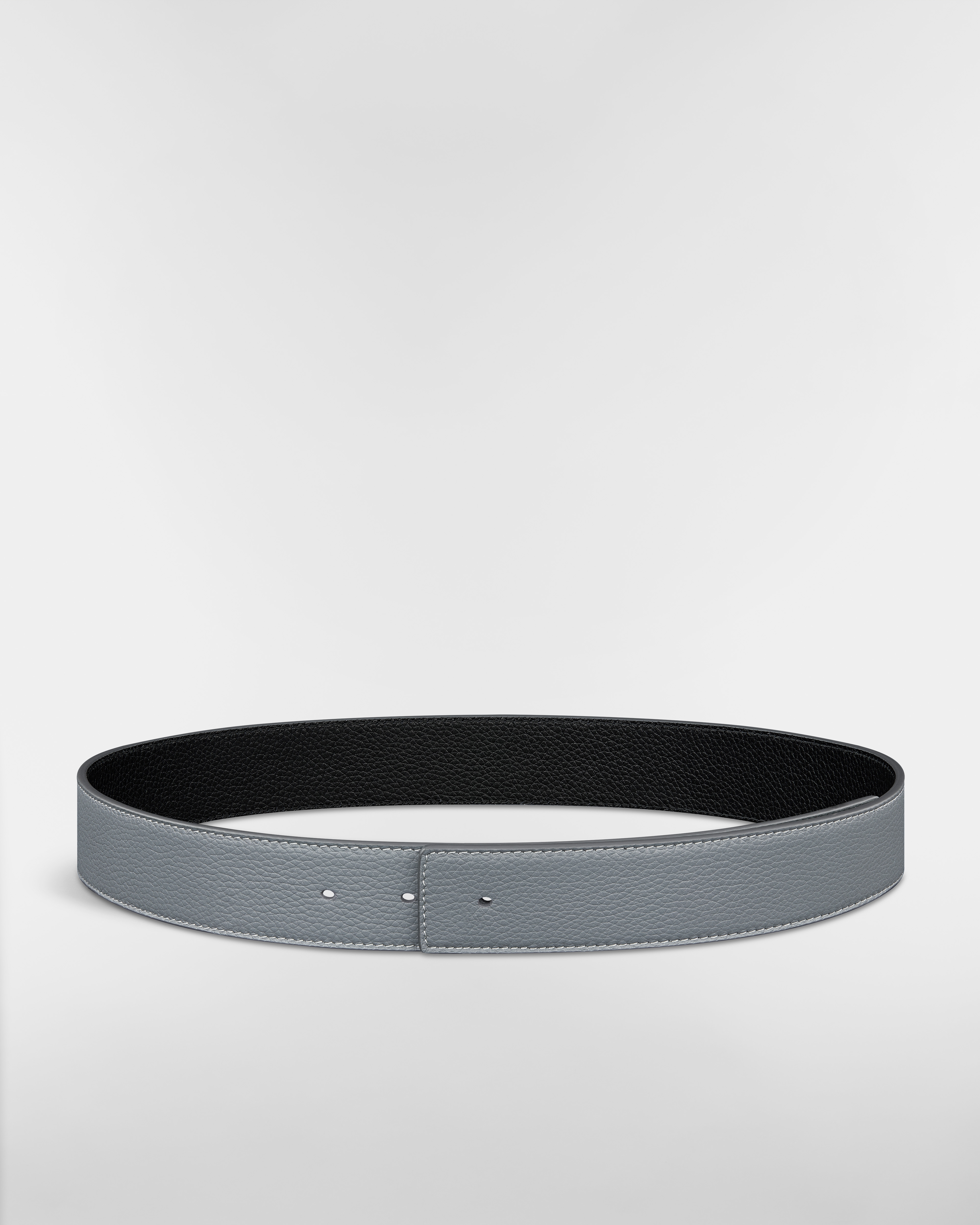 Reversible Belt Strap Deep Gray Grained Calfskin and Black Grained Calfskin, 35 MM E01