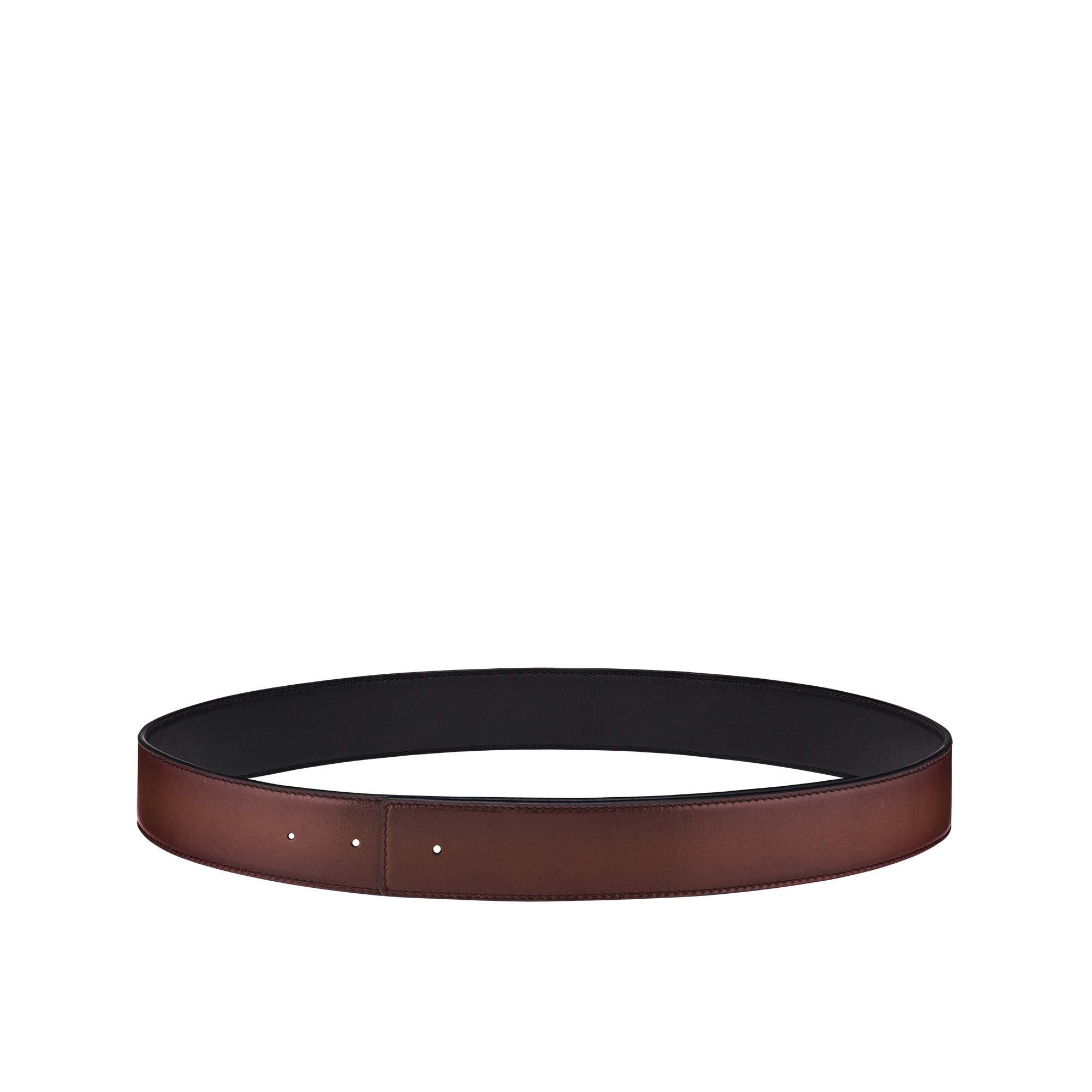 Reversible Belt Strap Brown Patina-Finish Calfskin and Black Patina-Finish Calfskin, 35 MM E08