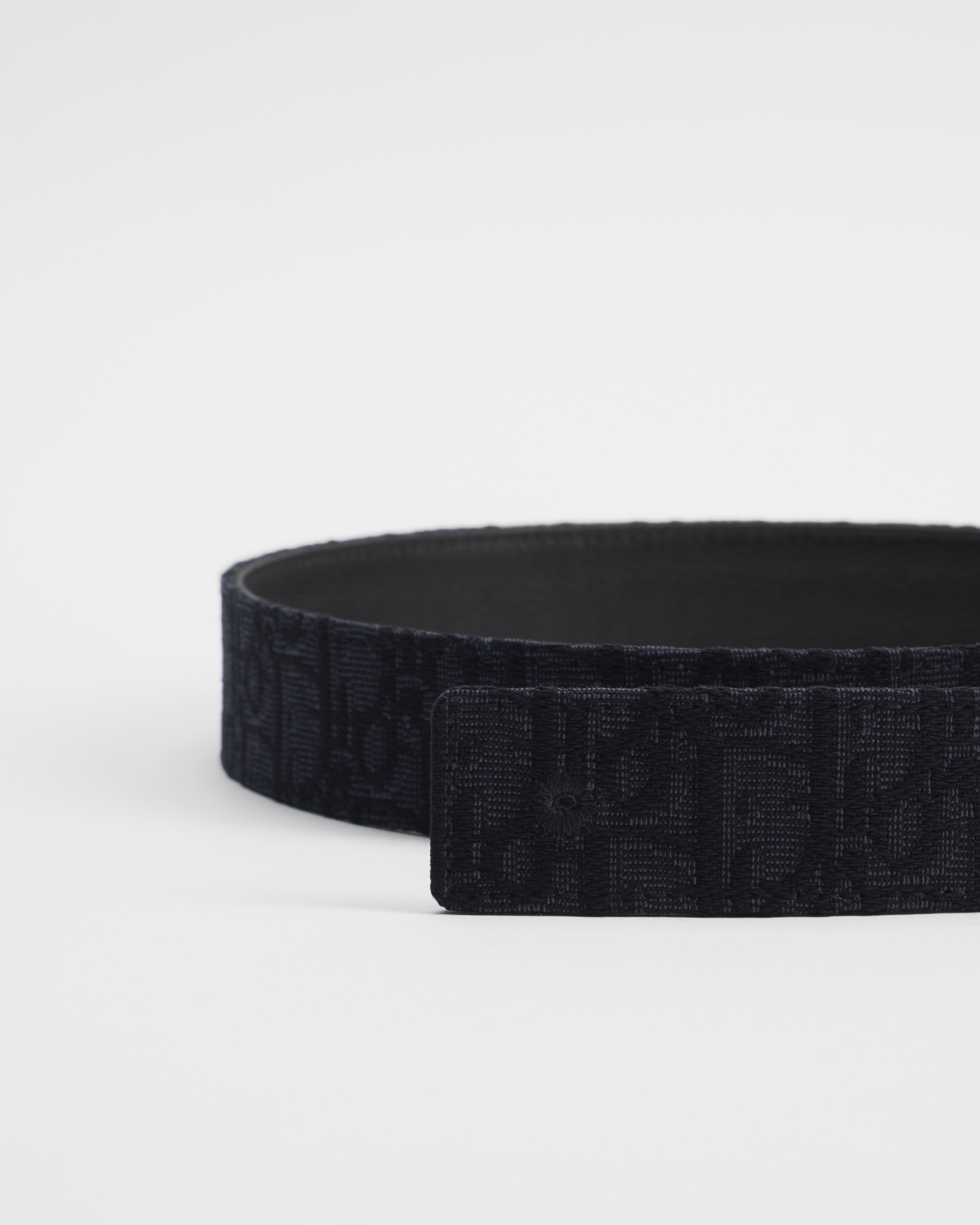 Reversible Belt Strap Black Dior Oblique Jacquard and Black Grained Calfskin, 35 MM E09