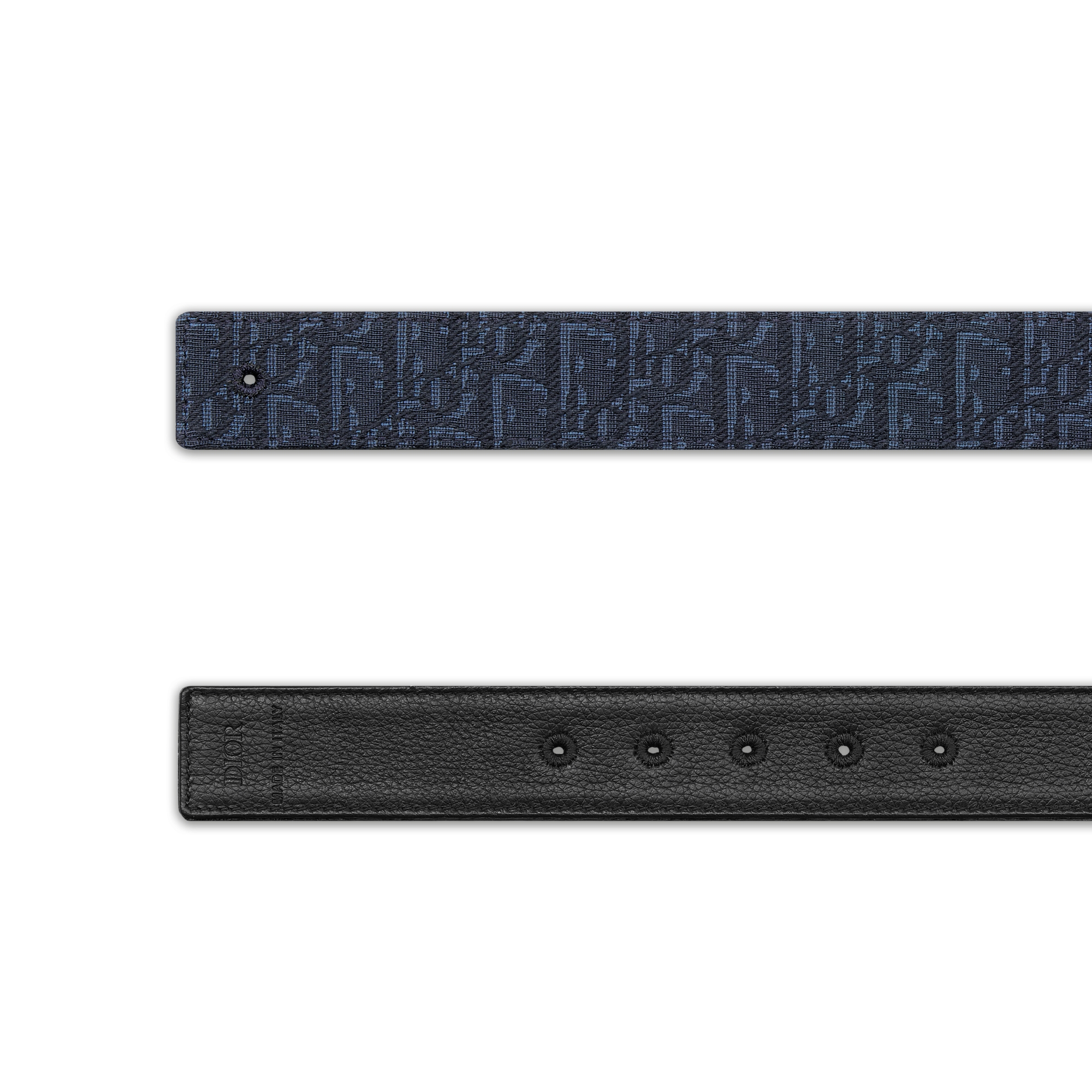 Wendbarer Gürtelriemen Dior Oblique Jacquard in Marineblau und genarbtes Kalbsleder in Schwarz, 35 mm E06
