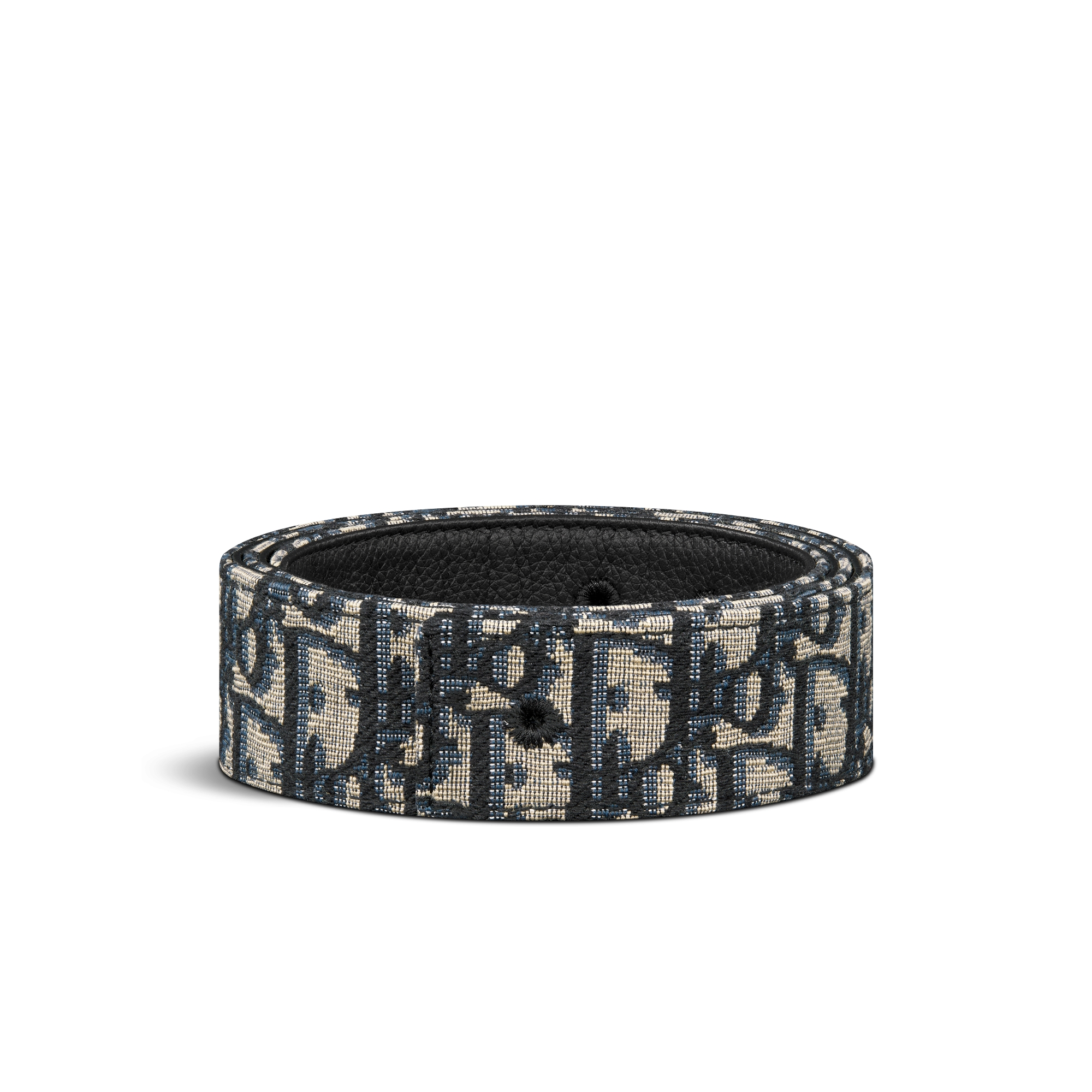 Reversible Belt Strap Beige and Black Dior Oblique Jacquard and Black Grained Calfskin, 35 MM E03