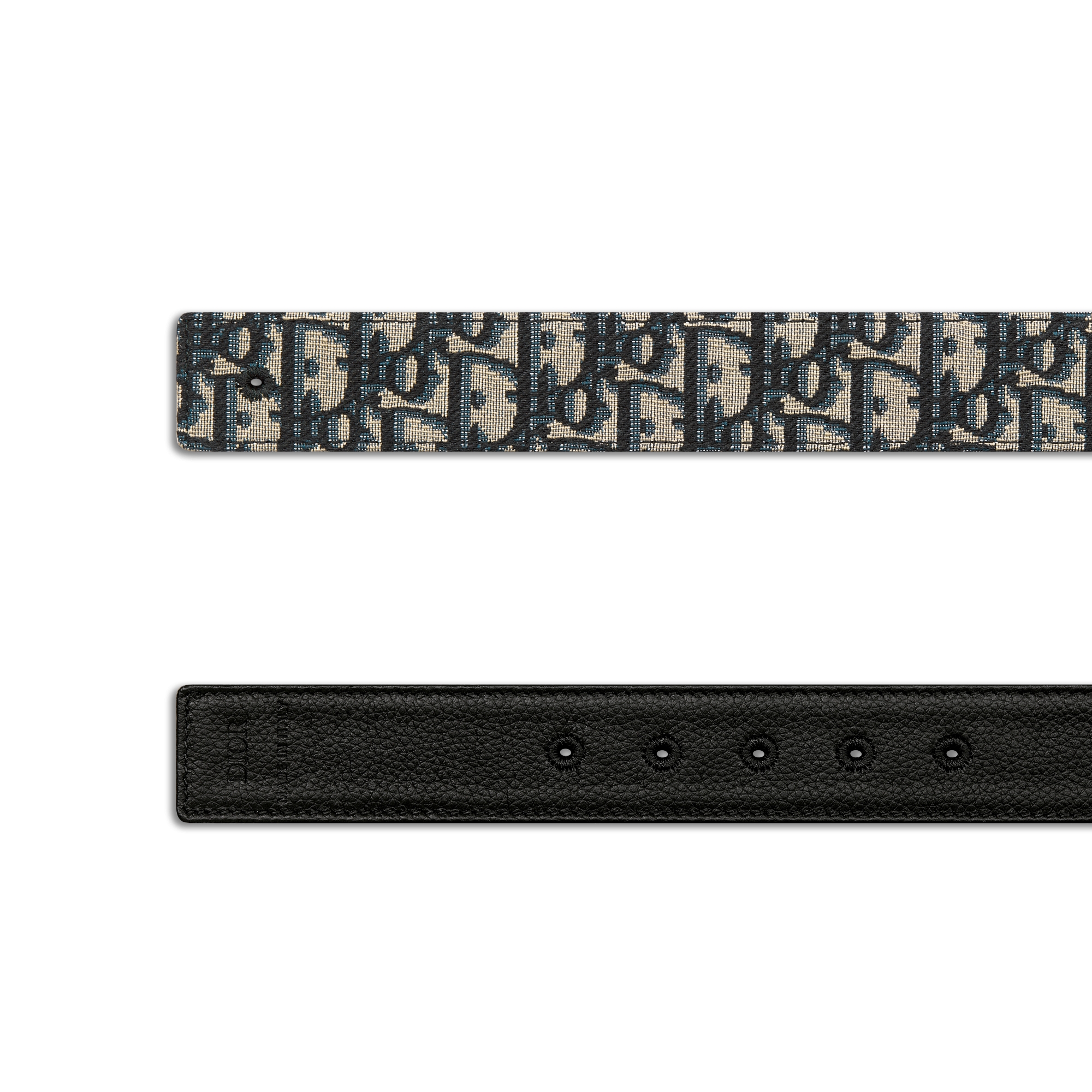Reversible Belt Strap Beige and Black Dior Oblique Jacquard and Black Grained Calfskin, 35 MM E06