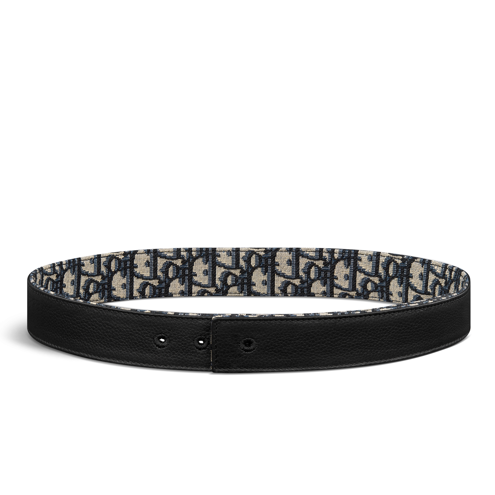 Reversible Belt Strap Beige and Black Dior Oblique Jacquard and Black Grained Calfskin, 35 MM E07