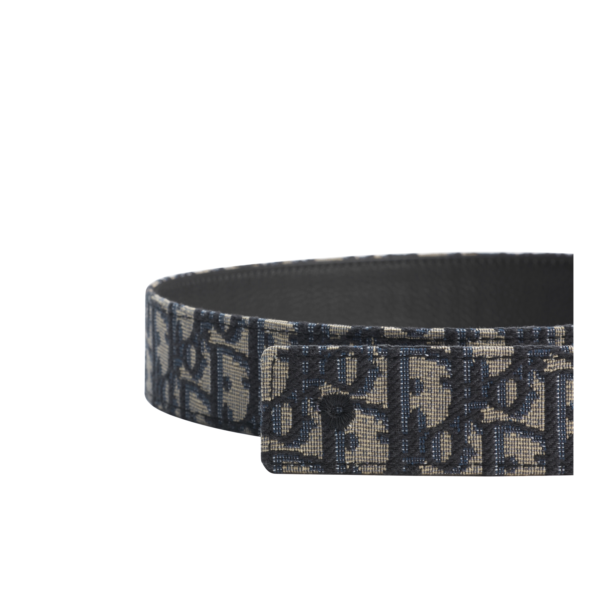 Reversible Belt Strap Beige and Black Dior Oblique Jacquard and Black Grained Calfskin, 35 MM E09