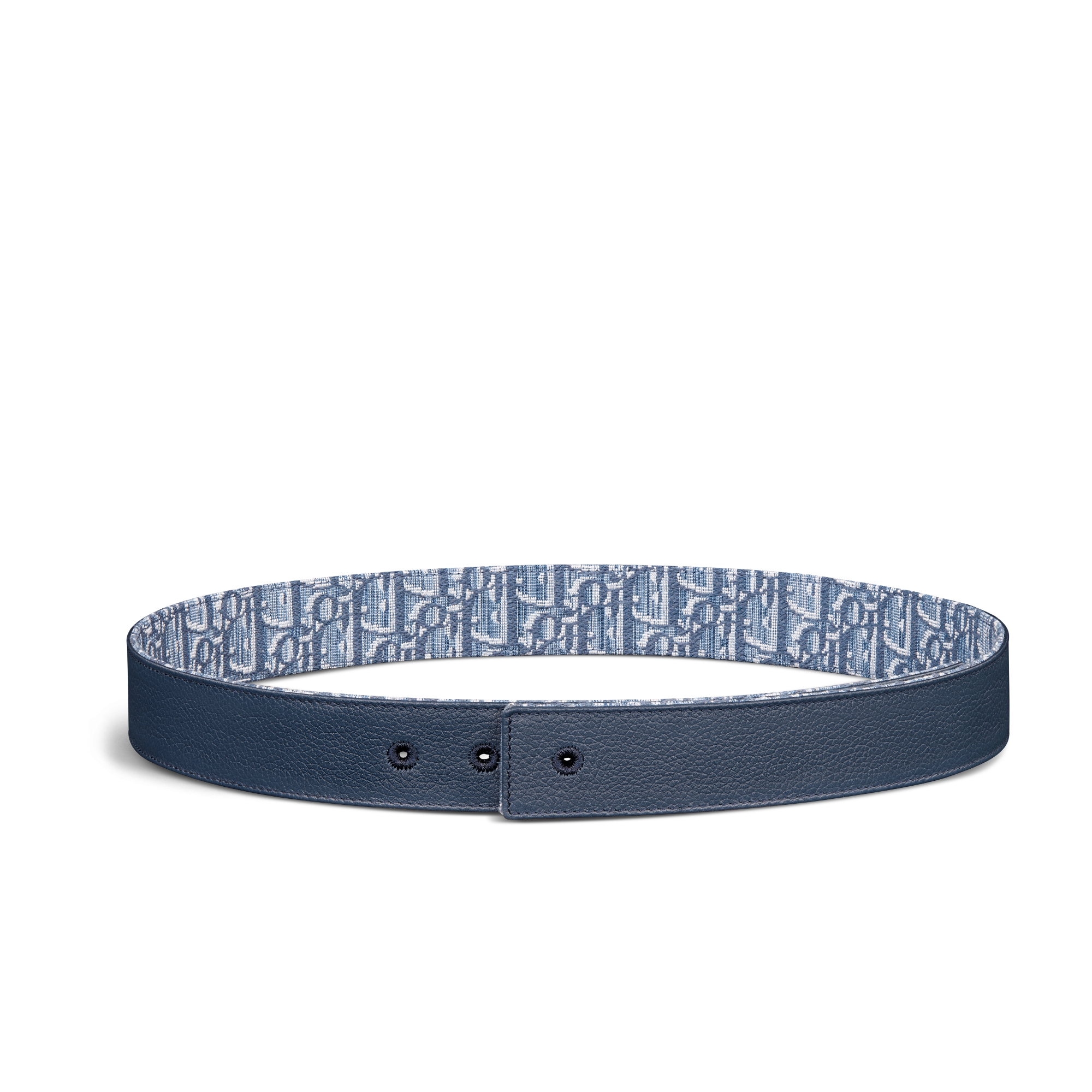 Reversible Belt Strap Blue Dior Oblique Jacquard and Black Grained Calfskin, 35 MM E07