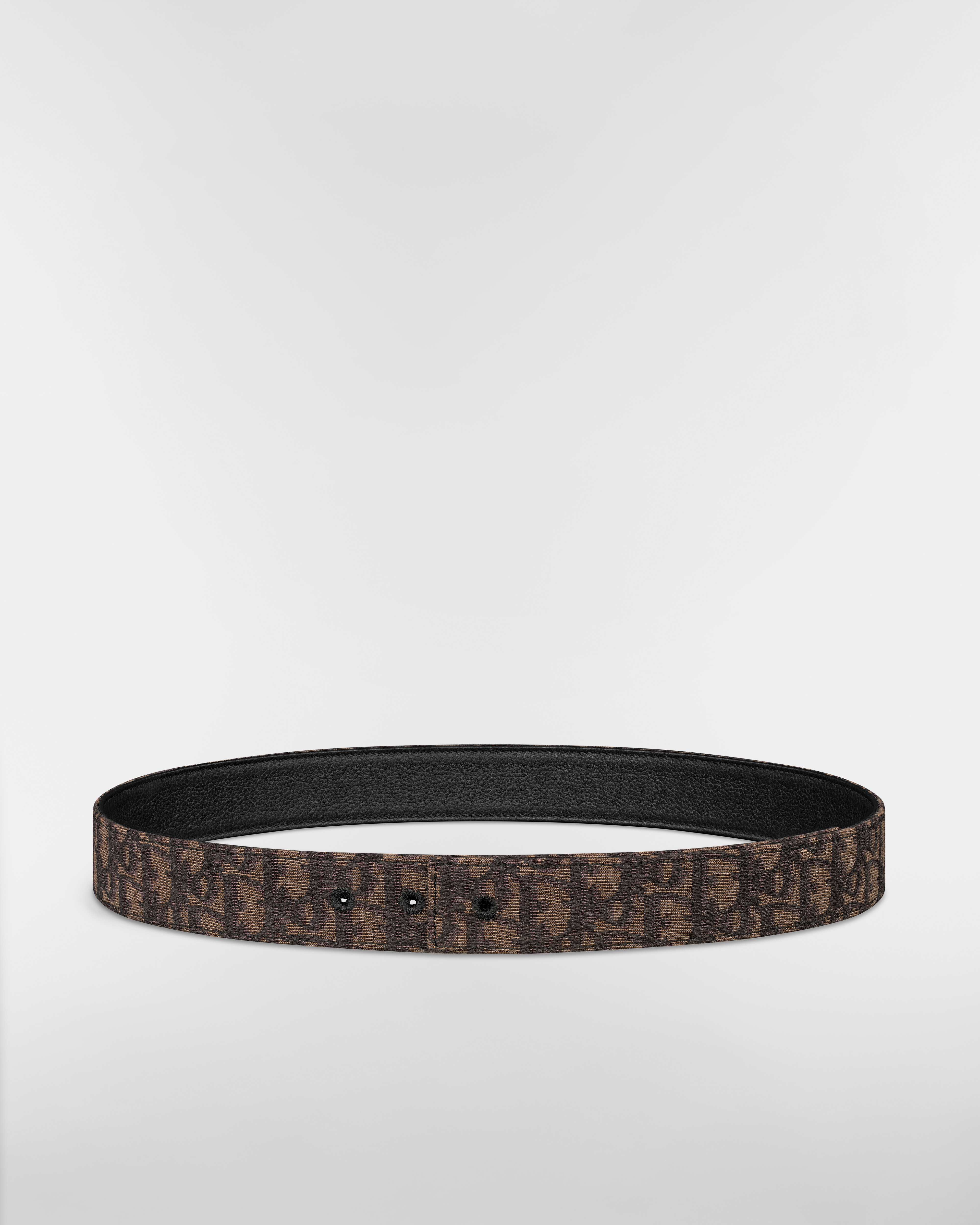 Reversible Belt Strap Brown Dior Oblique Jacquard and Black Grained Calfskin, 35 MM E01