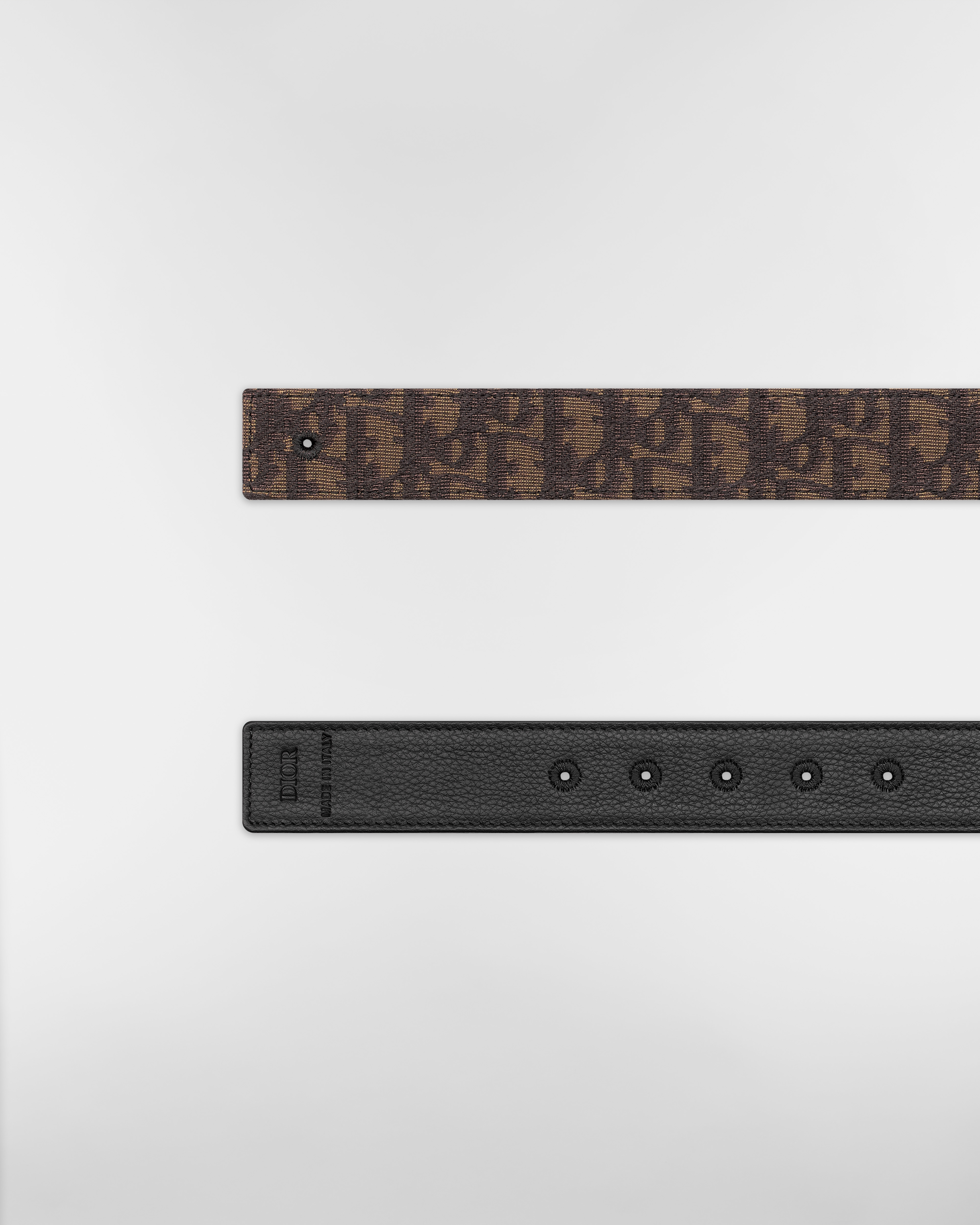 Reversible Belt Strap Brown Dior Oblique Jacquard and Black Grained Calfskin, 35 MM E06