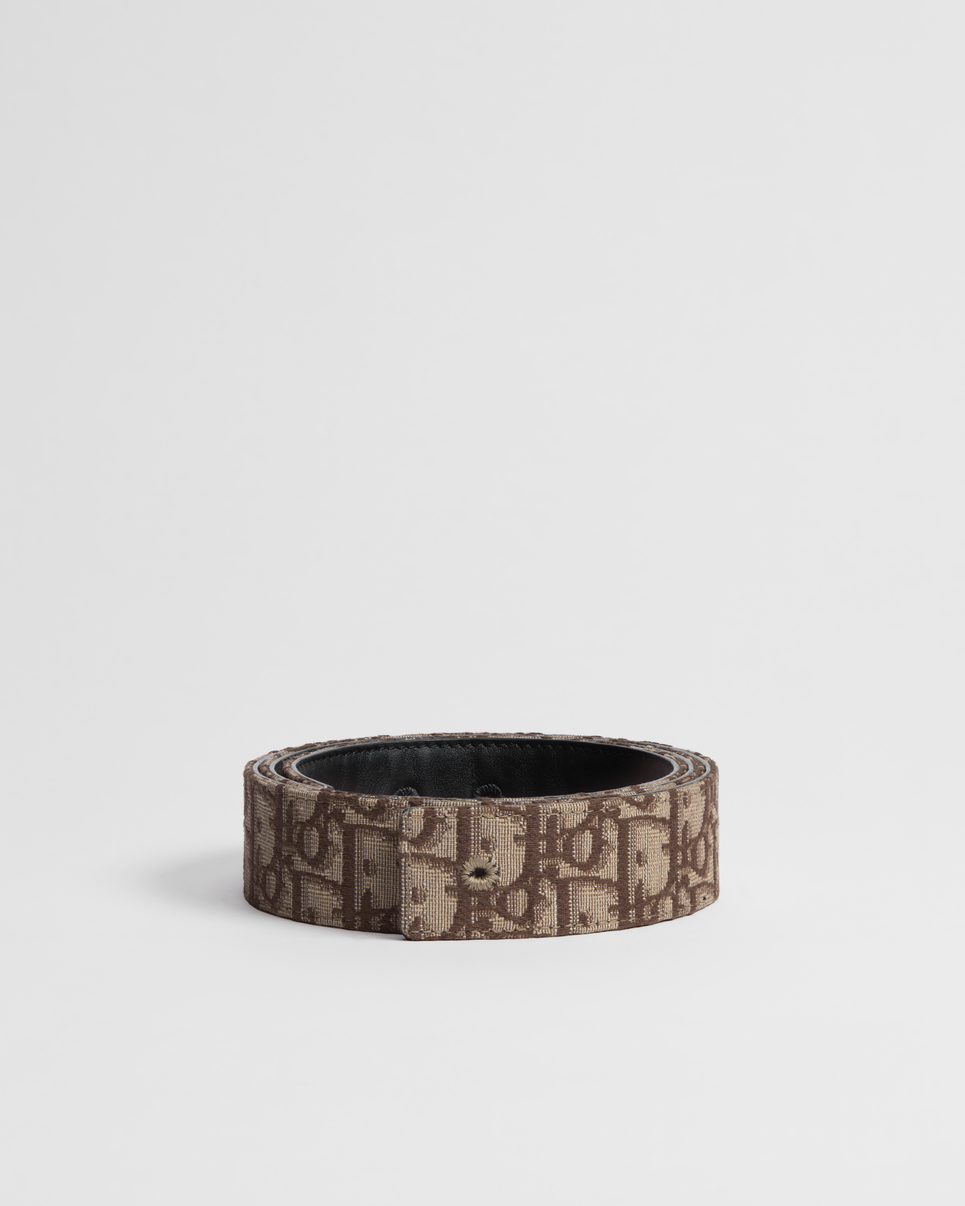 Lanière de ceinture réversible Toile jacquard Dior Oblique marron et cuir de veau noir, 35 mm E01