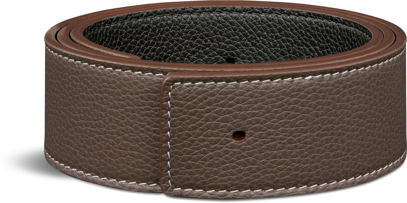 Correa de cinturón reversible Piel de becerro graneada negra y marrón ...
