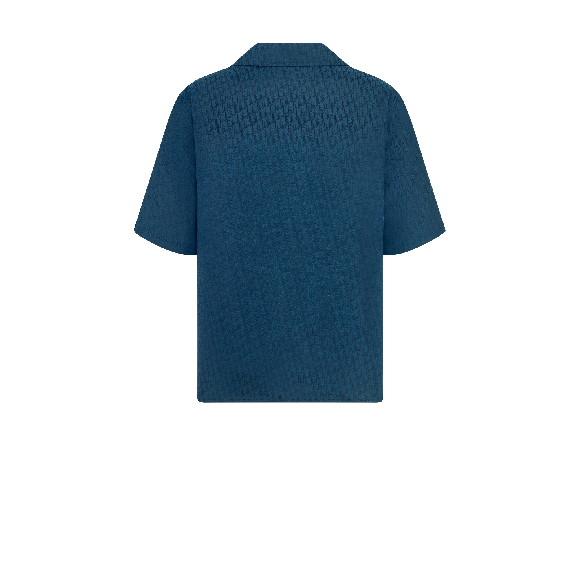 Dior Oblique Short-Sleeved Shirt Navy Blue Silk and Cotton Jacquard E08