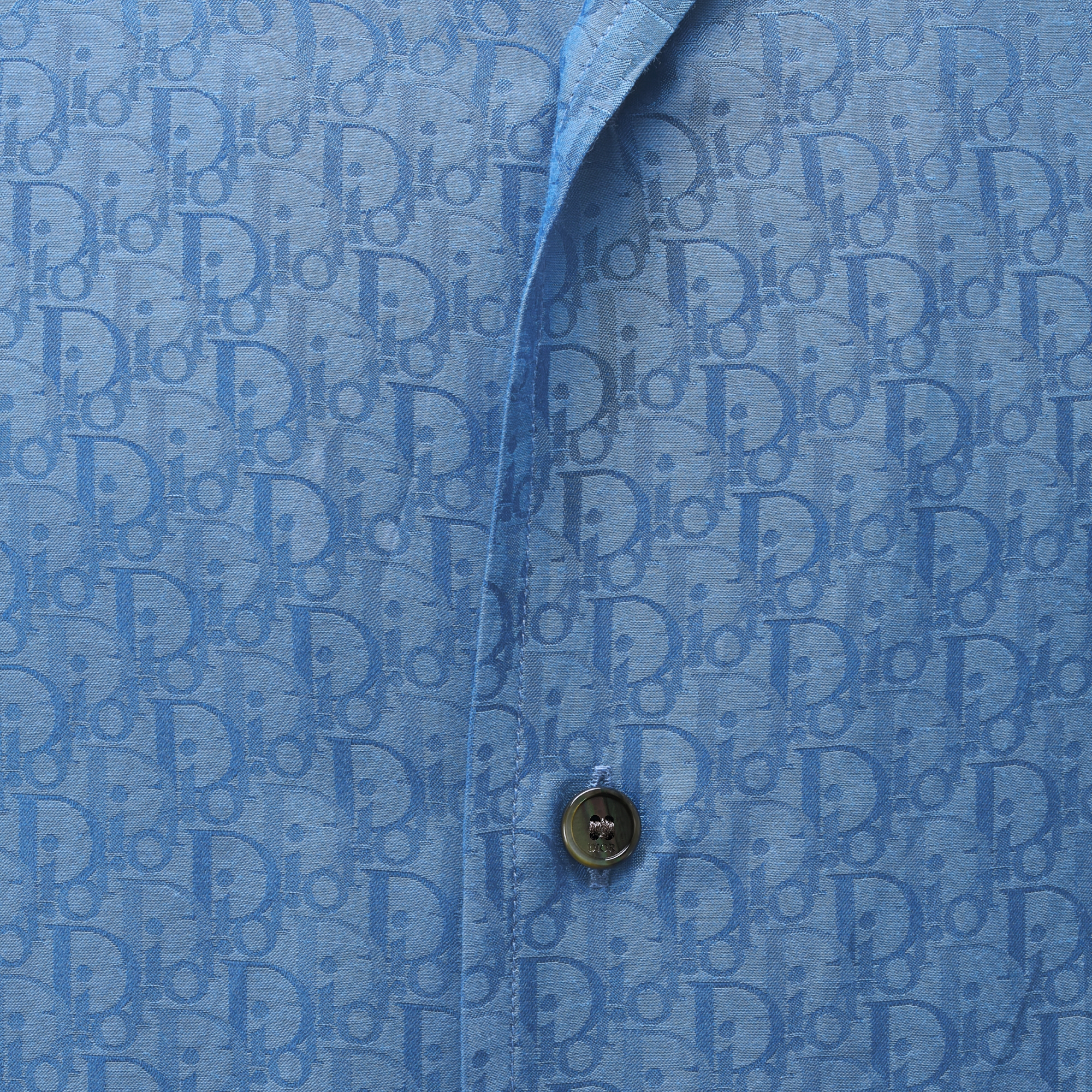 Dior Oblique Short-Sleeved Shirt Blue Silk and Cotton