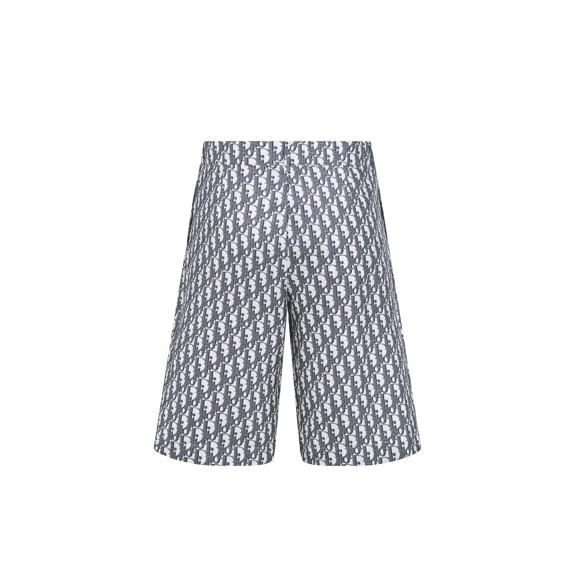 Dior Oblique Bermuda Shorts White and Navy Blue Silk Twill E08